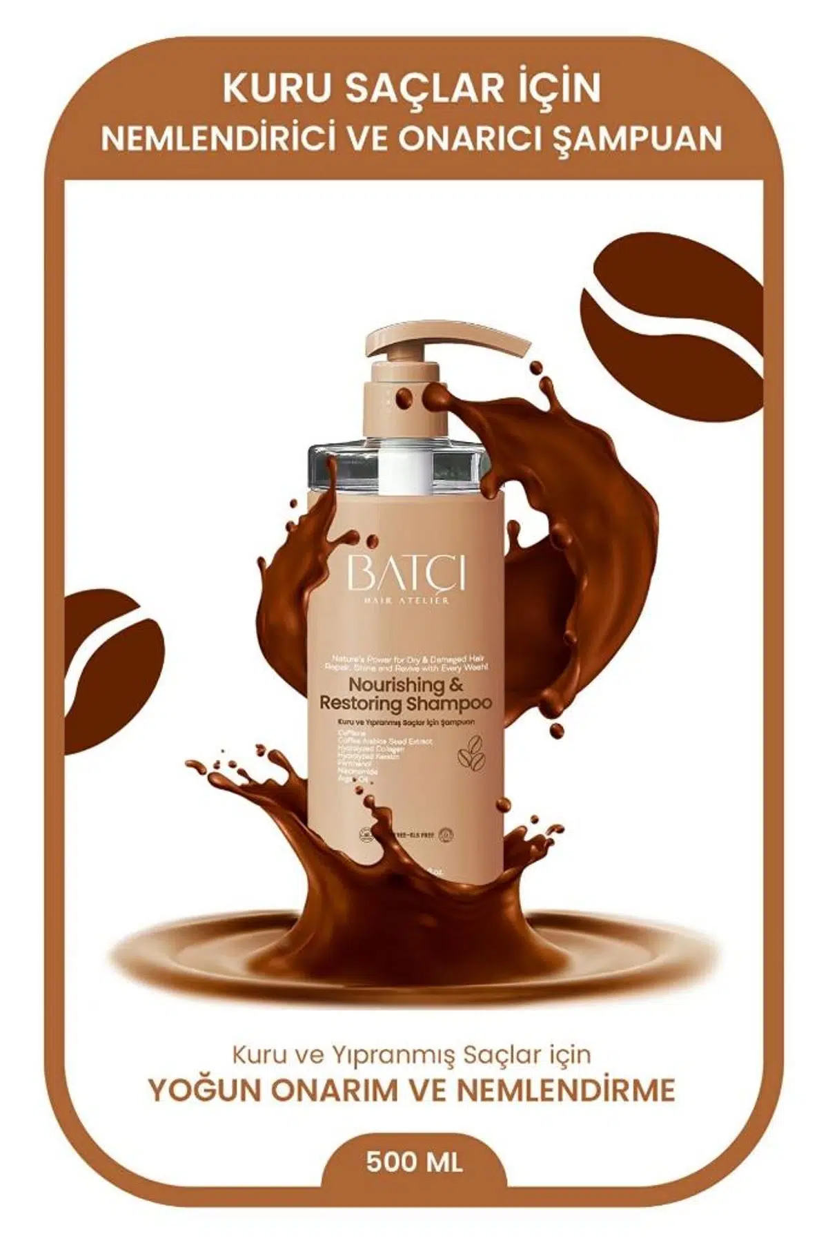 Batçı Kuru ve Yıpranmış Saçlar İçin Keratin ve Kolajen İçerikli Kahve Özlü Şampuan 500 Ml