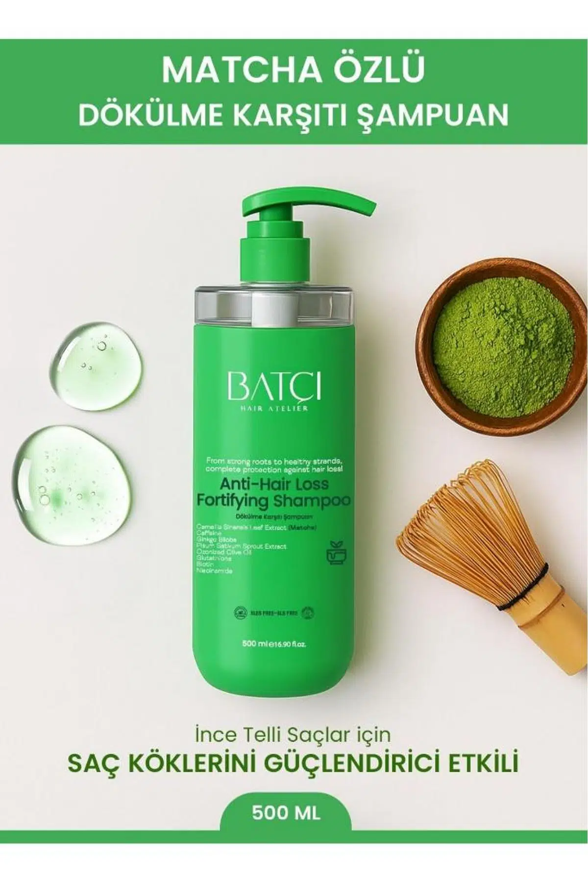 Batçı Maça Çayı Özlü Dökülme Karşıtı Şampuan Matcha 500 ml