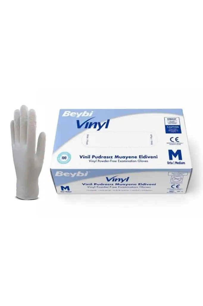 Beybi Vinil Pudrasız Muayene Eldiveni 100'lü Orta (Medium)