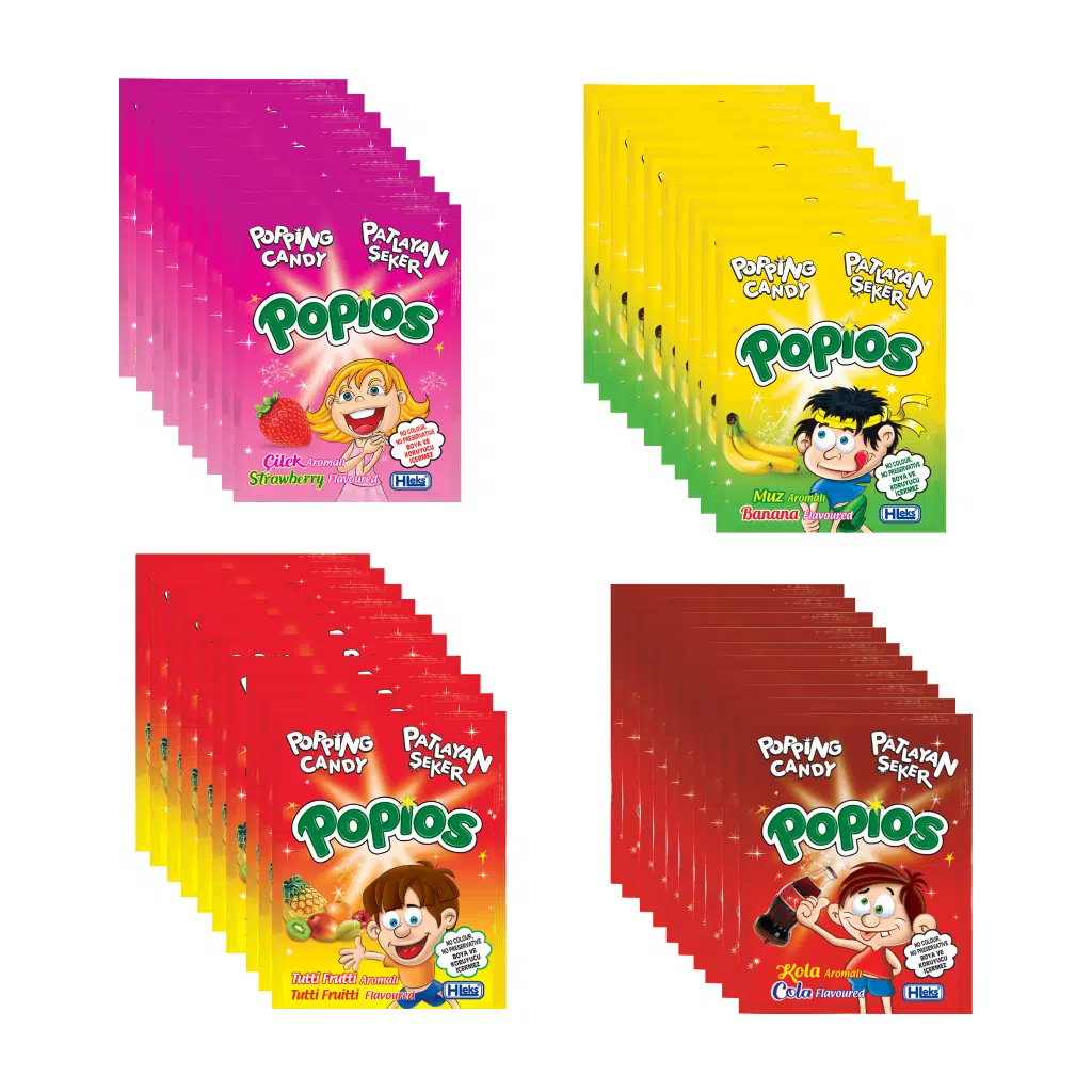 Hleks Patlayan Şeker Popios 4 Çeşit Karışık Kutu 40 Adet Popios Karışık Patlayan Şeker