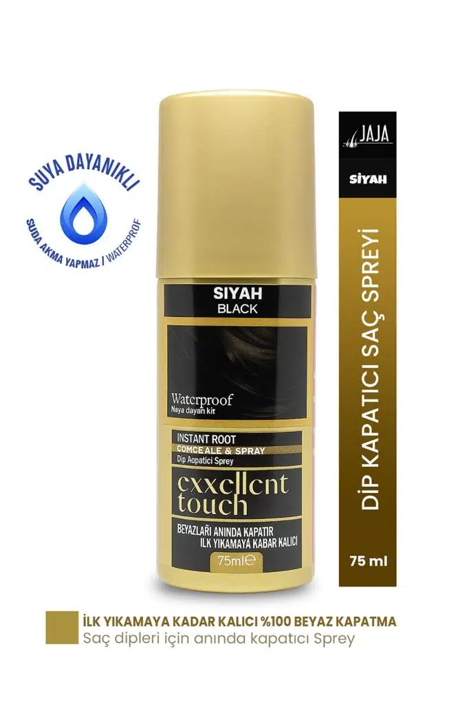 Jaja Exxellent Touch Suya Dayanıklı Beyaz Dip Kapatıcı Topik Sprey 75 Ml Siyah