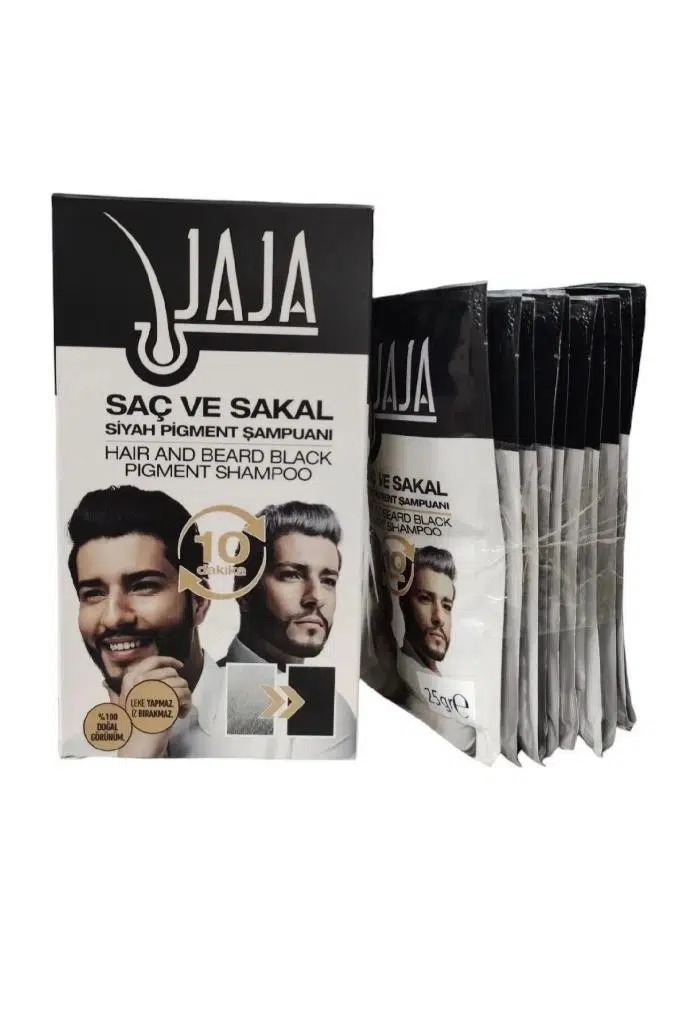 Jaja Saç ve Sakal Siyah Pigment Şampuanı Siyahlaştırıcı Şampuan 25gr x 10 Adet
