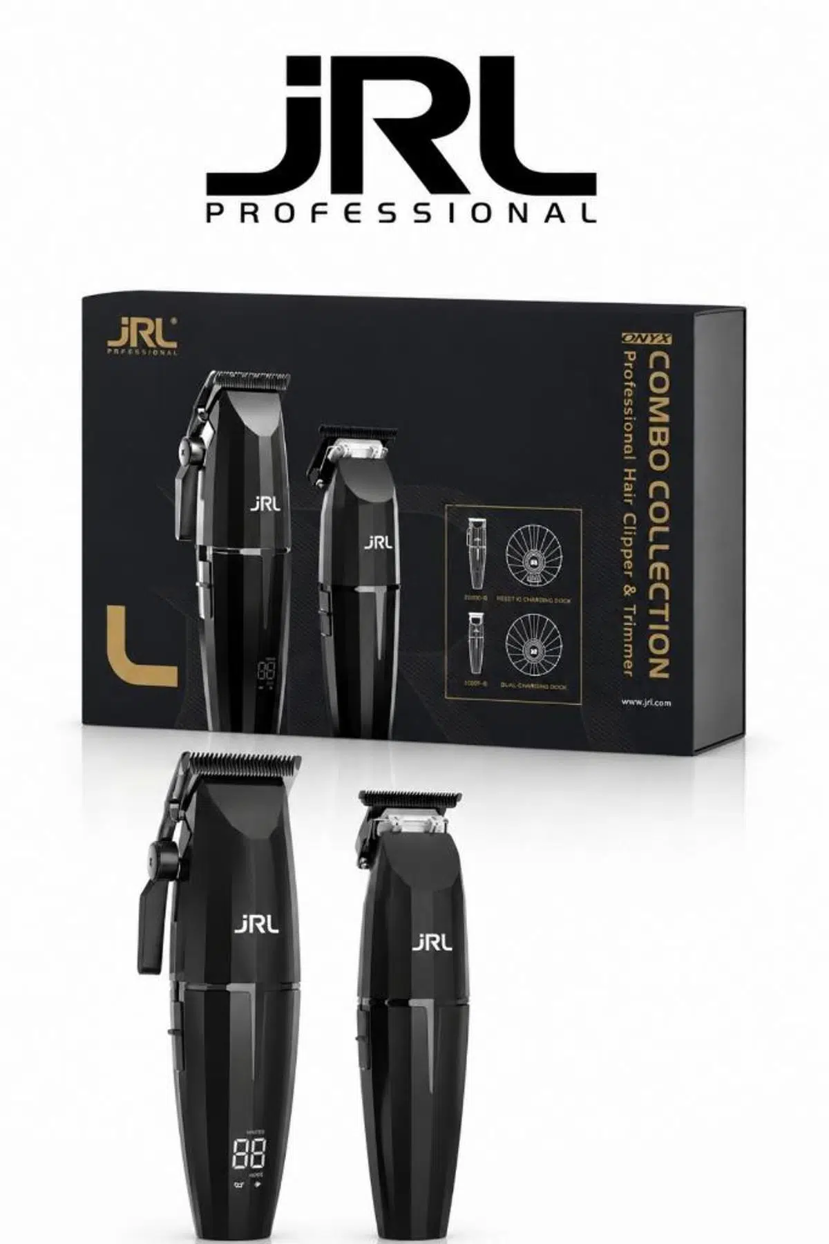 JRL ONYX Combo Serisi 2'li Standlı Tıraş Makinesi Seti 2020 Clipper + 2020 Trimmer Siyah
