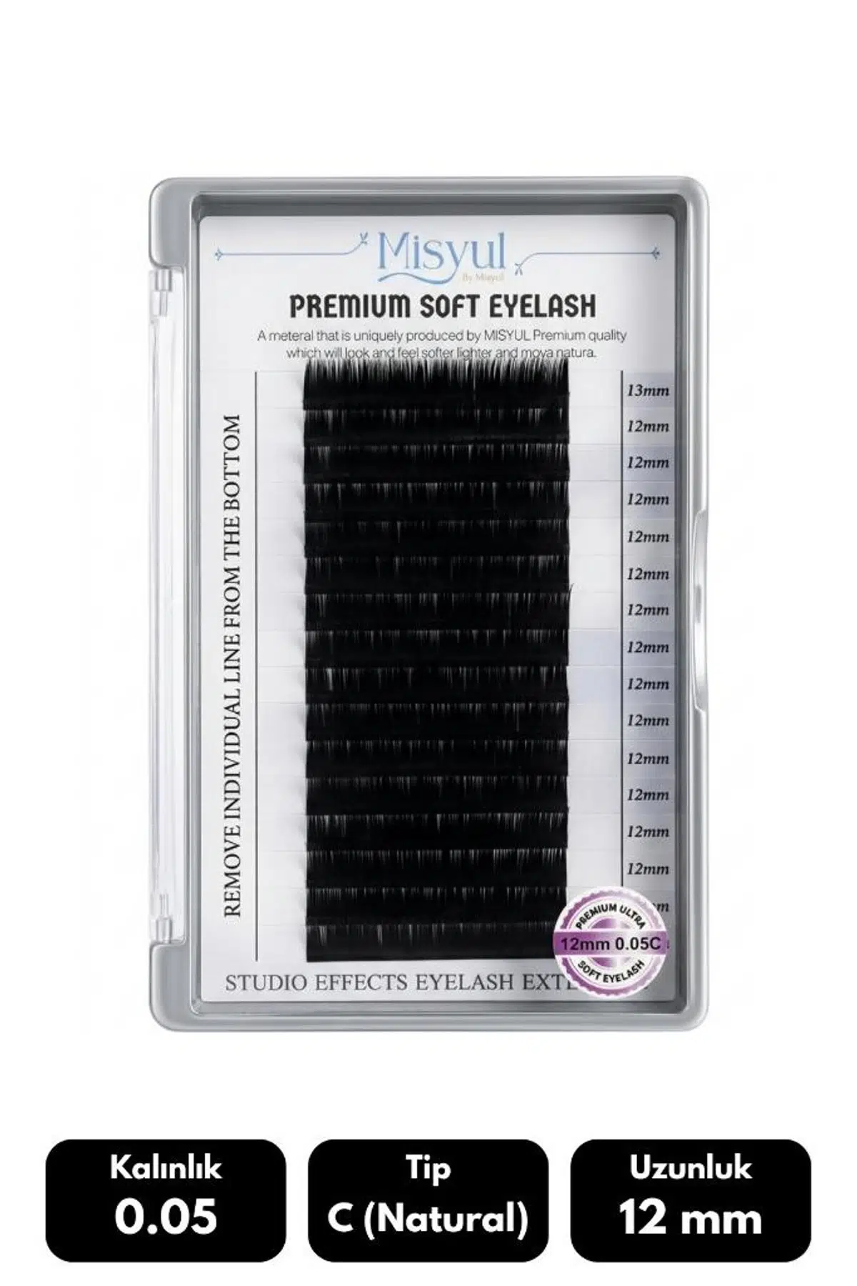Misyul 0.05C Natural Kıvrım 12 mm Soft Eyelash Doğal İpek Kirpik 16'lı