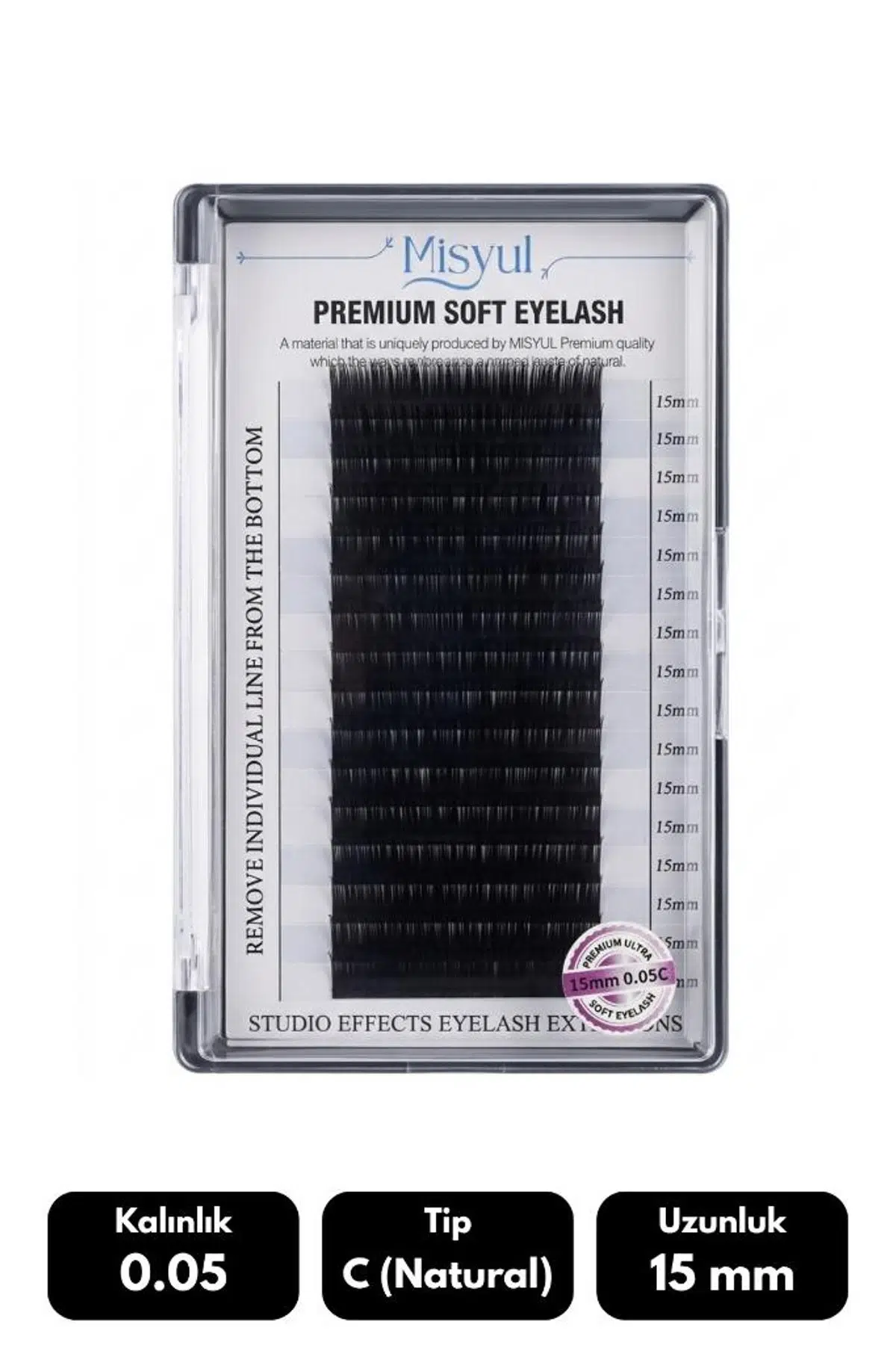 Misyul 0.05C Natural Kıvrım 15 mm Soft Eyelash Doğal İpek Kirpik 16'lı