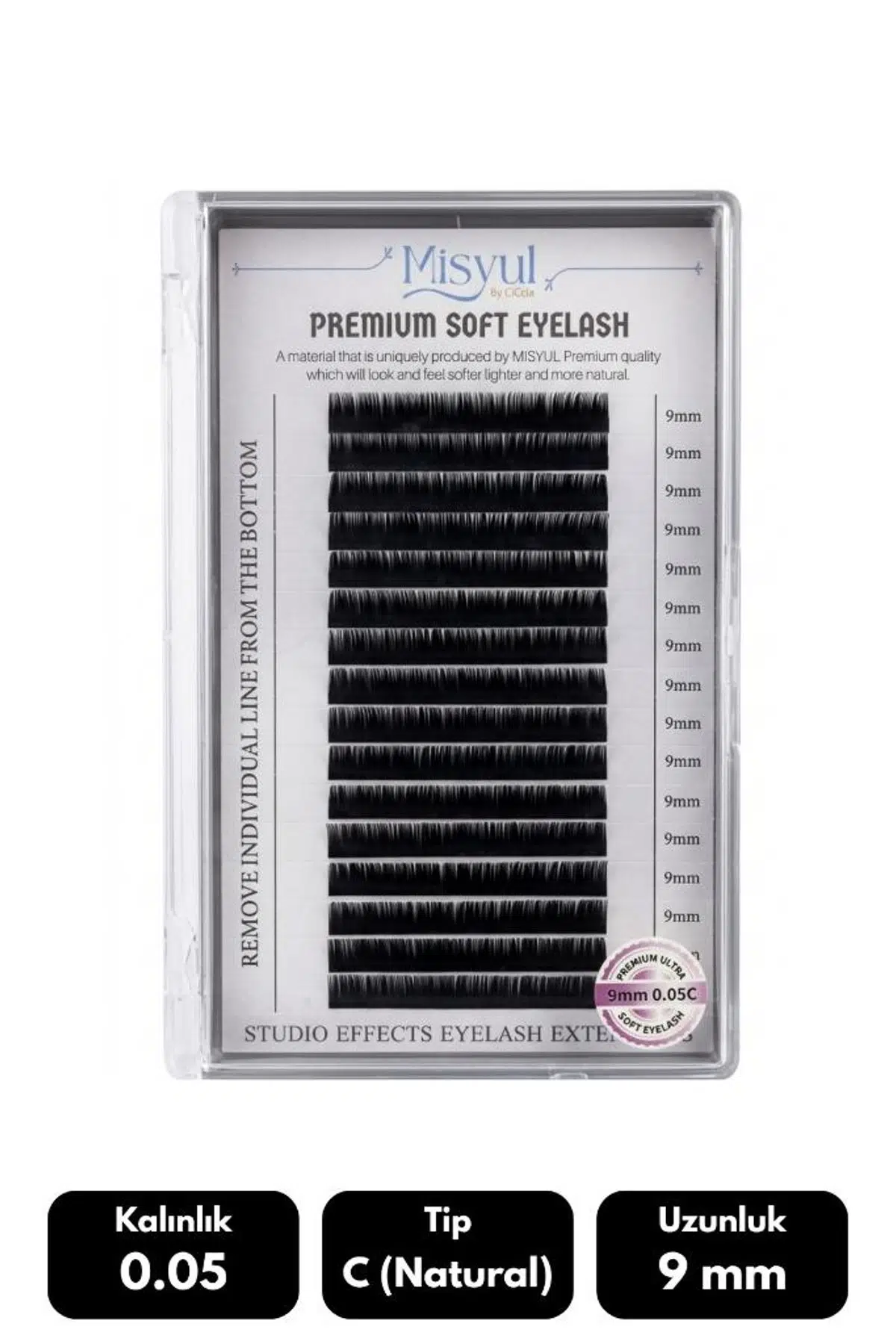 Misyul 0.05C Natural Kıvrım 9 mm Soft Eyelash Doğal İpek Kirpik 16'lı
