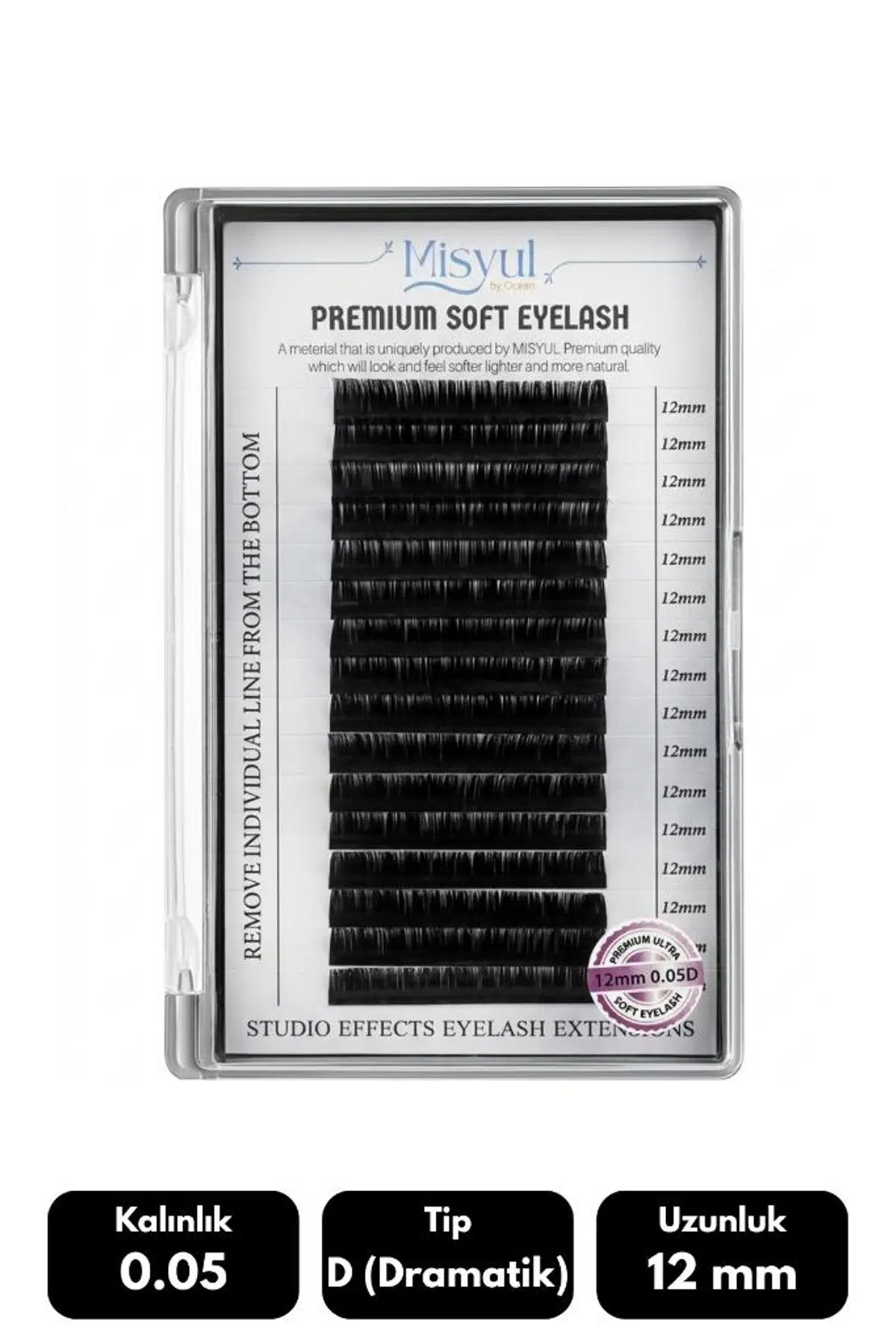 Misyul 0.05D Dramatik Kıvrım 12 mm Soft Eyelash Doğal İpek Kirpik 16'lı
