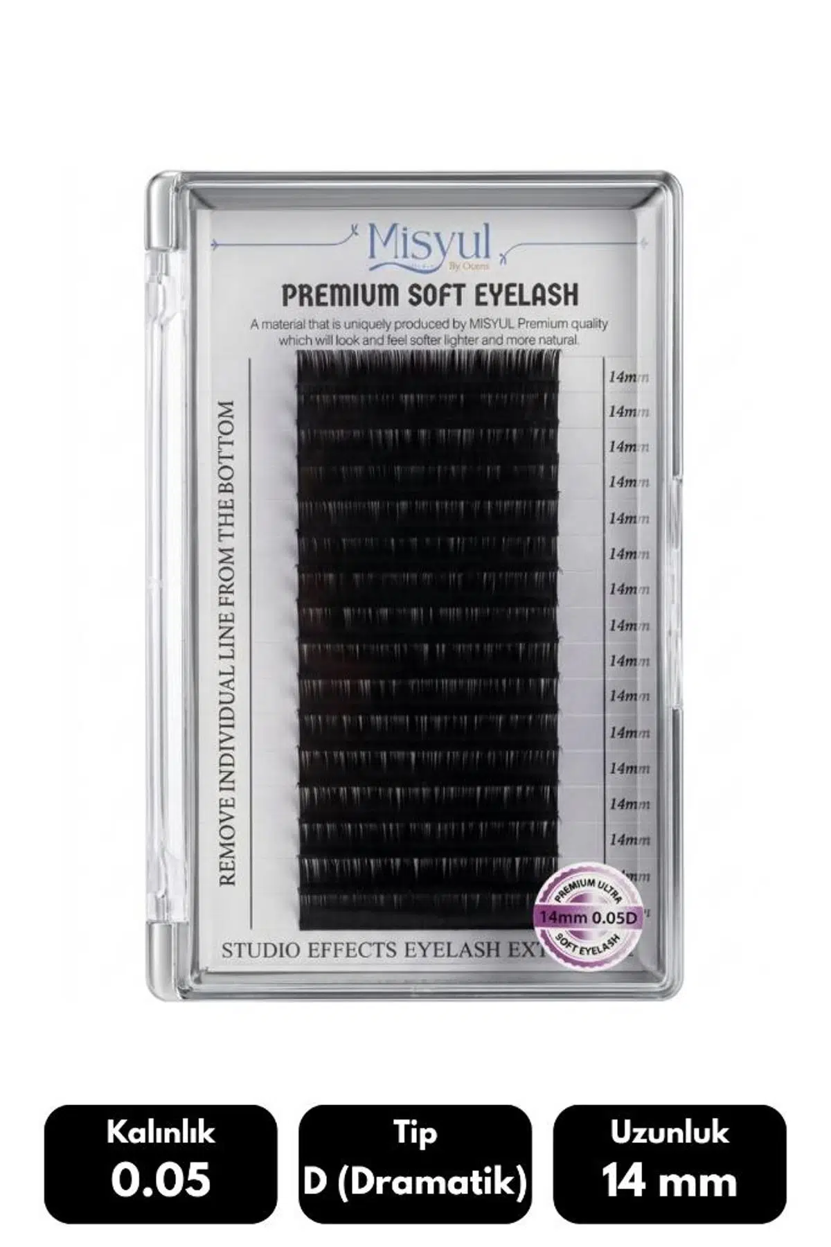 Misyul 0.05D Dramatik Kıvrım 14 mm Soft Eyelash Doğal İpek Kirpik 16'lı
