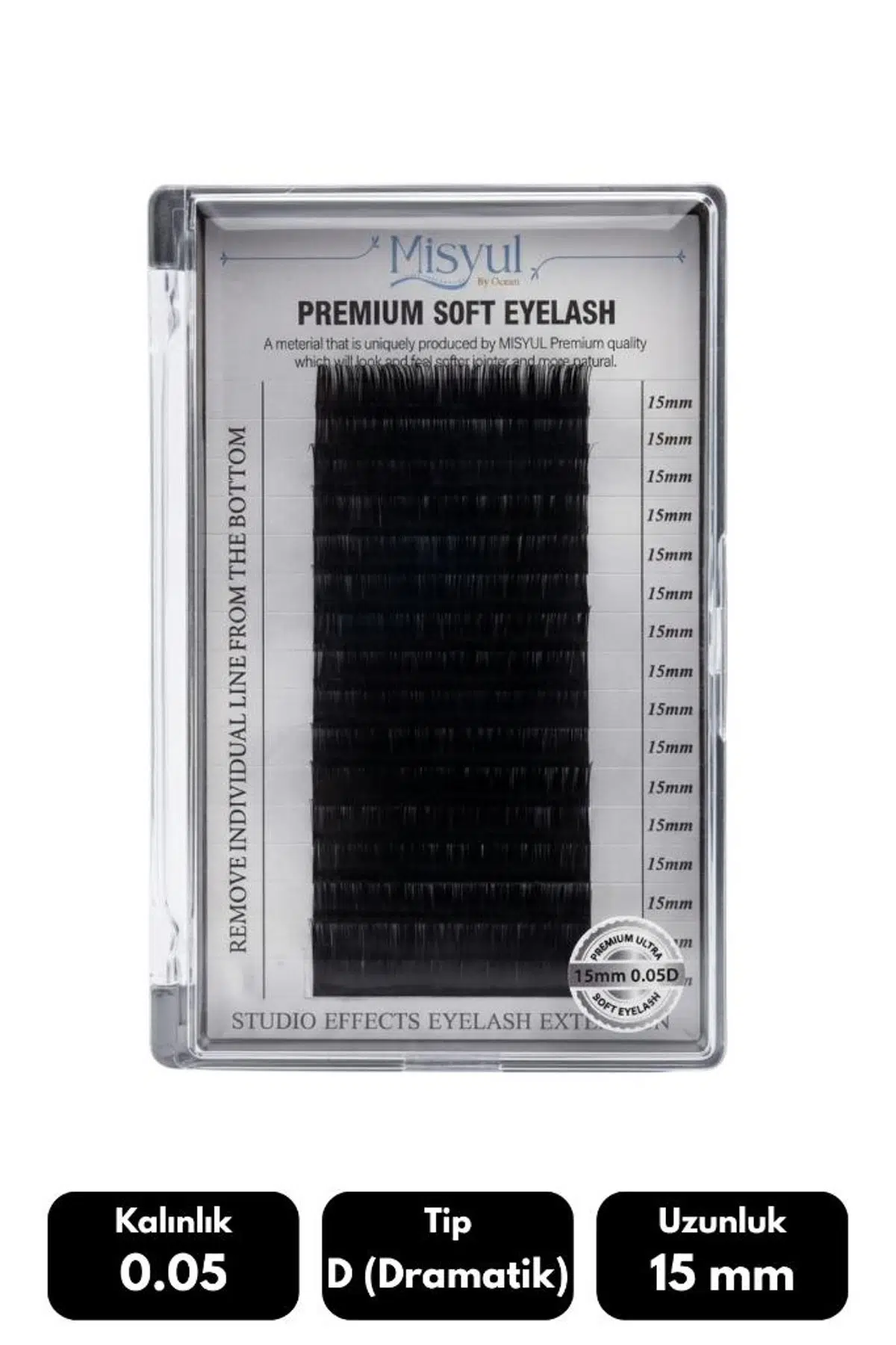 Misyul 0.05D Dramatik Kıvrım 15 mm Soft Eyelash Doğal İpek Kirpik 16'lı