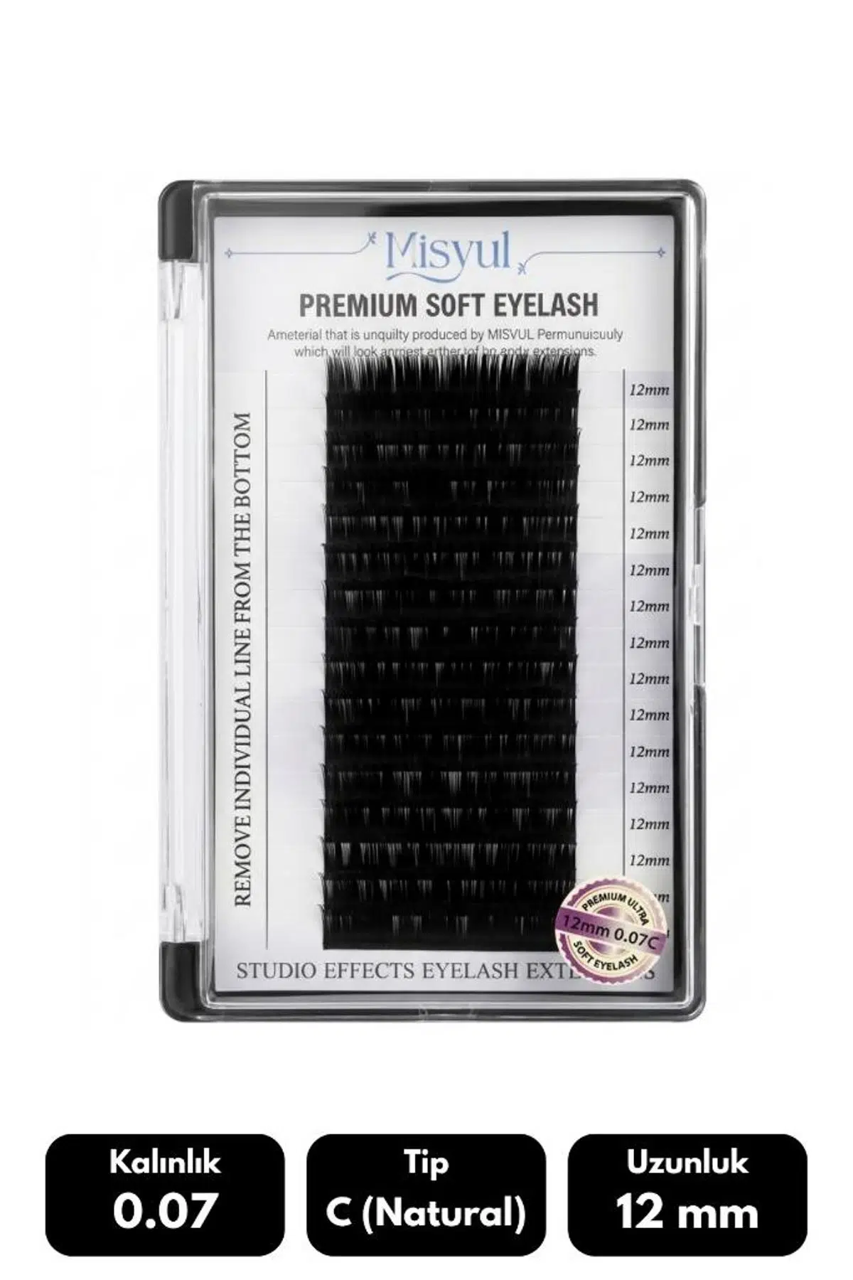 Misyul 0.07C Natural Kıvrım 12 mm Soft Eyelash Doğal İpek Kirpik 16'lı