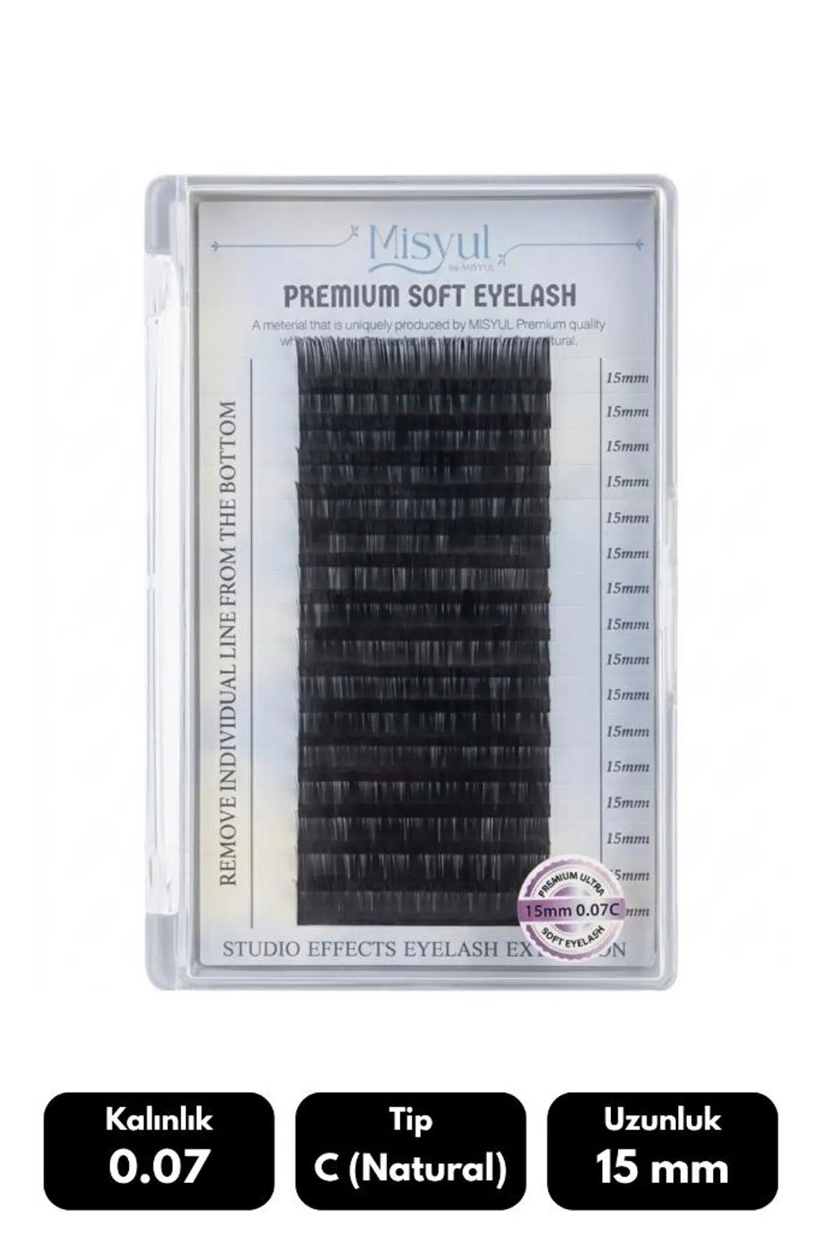 Misyul 0.07C Natural Kıvrım 15 mm Soft Eyelash Doğal İpek Kirpik 16'lı