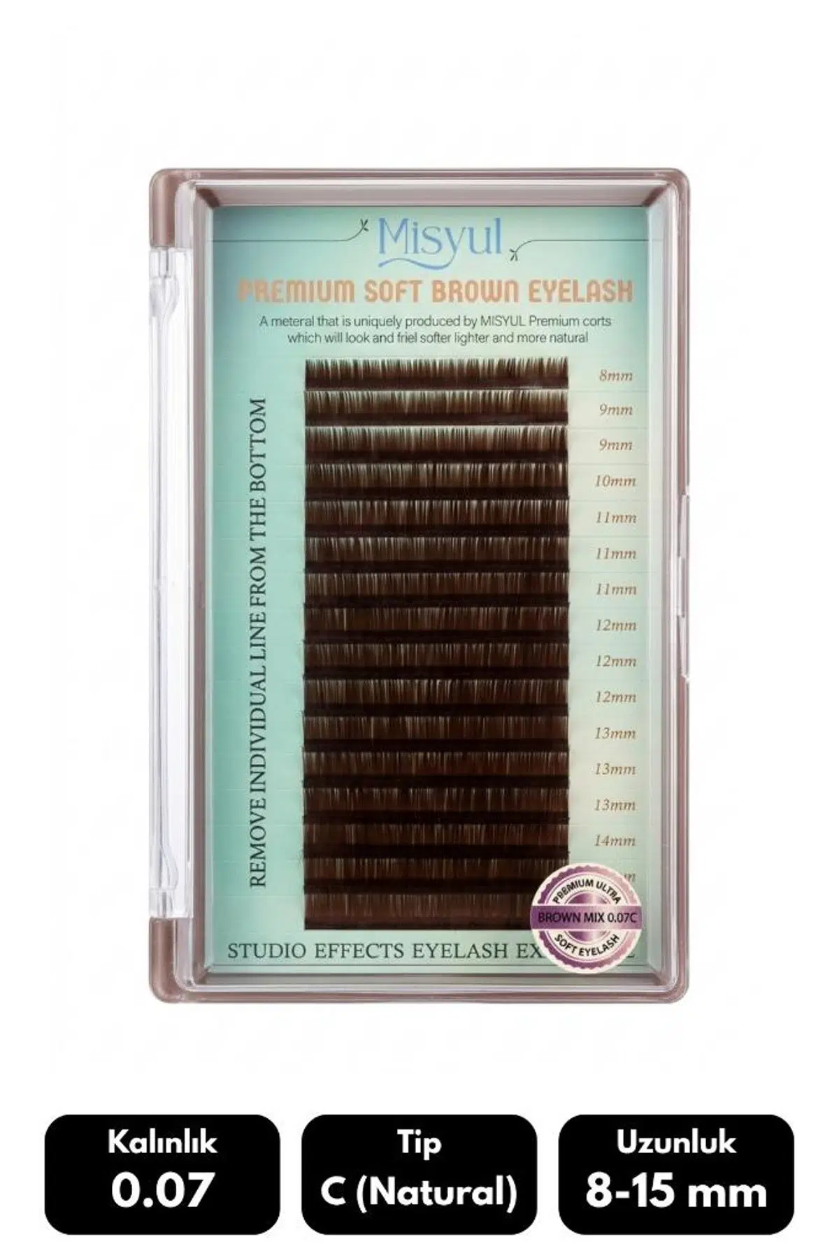 Misyul 0.07C Natural Kıvrım Brown Mix Soft Eyelash Doğal İpek Kirpik 8-15 mm 16'lı
