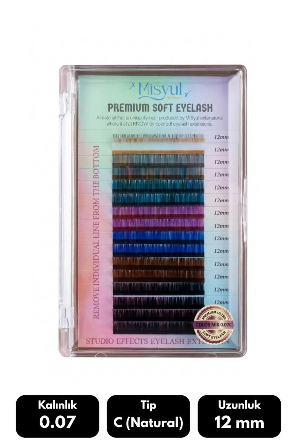 Misyul 0.07C Natural Kıvrım Renkli Mix Soft Eyelash Doğal İpek Kirpik 8-15 mm 16'lı
