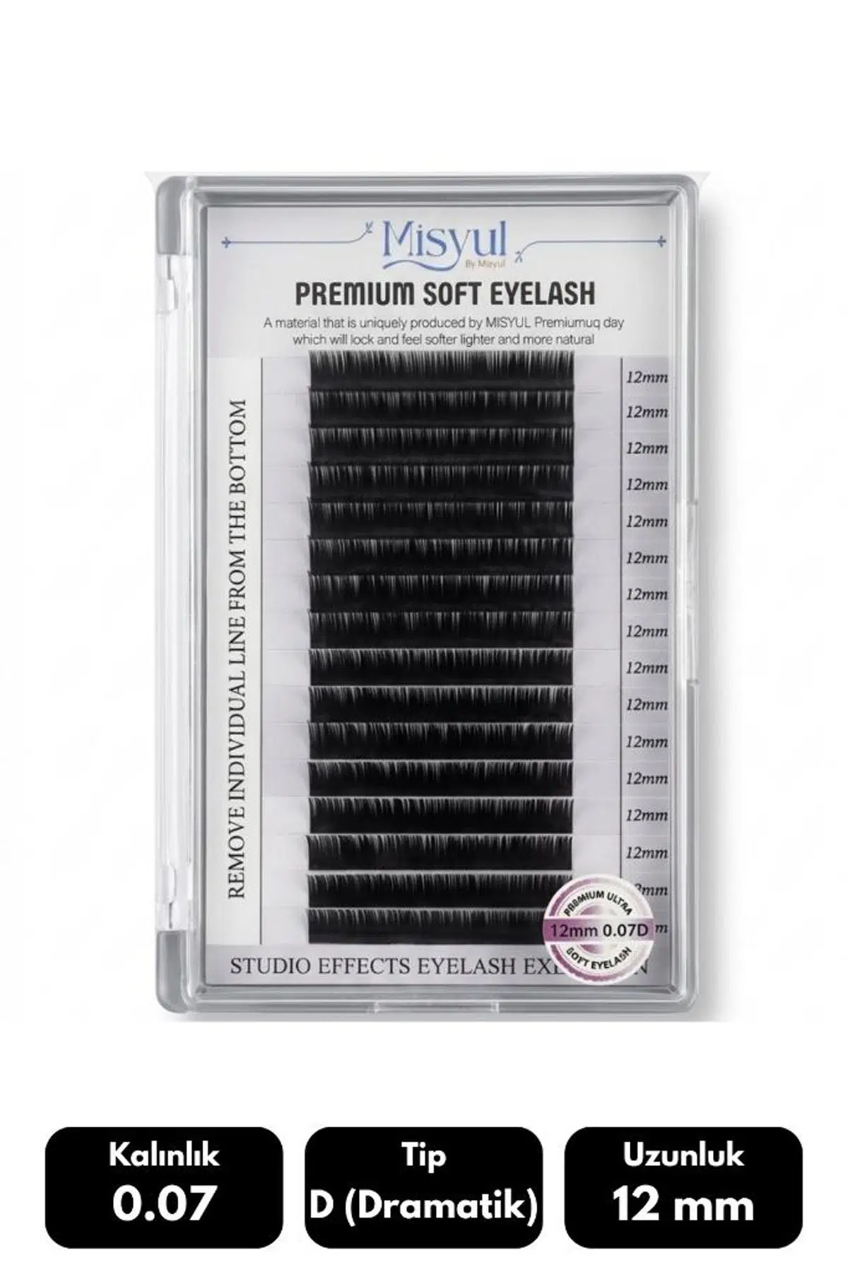 Misyul 0.07D Dramatik Kıvrım 12 mm Soft Eyelash Doğal İpek Kirpik 16'lı