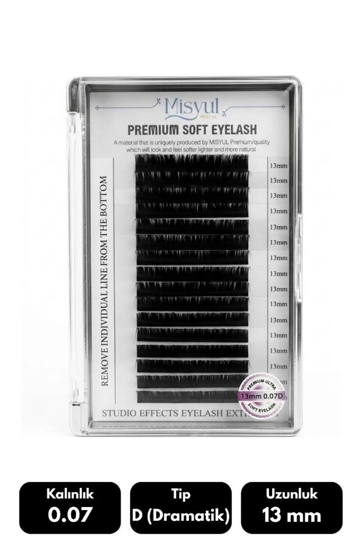 Misyul 0.07D Dramatik Kıvrım 13 mm Soft Eyelash Doğal İpek Kirpik 16'lı