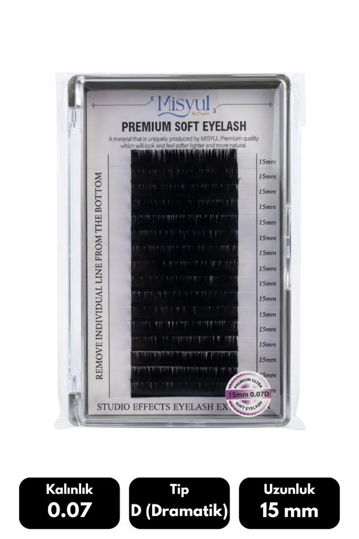 Misyul 0.07D Dramatik Kıvrım 15 mm Soft Eyelash Doğal İpek Kirpik 16'lı