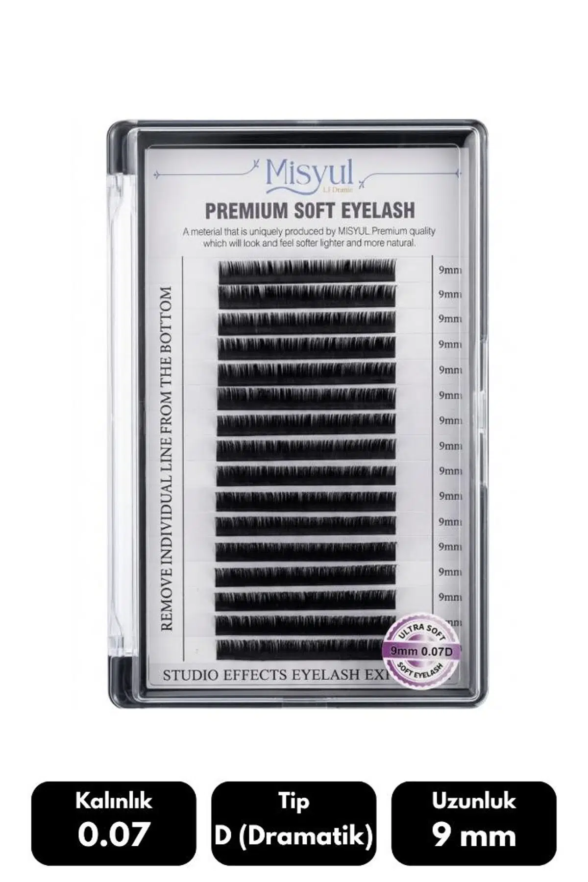 Misyul 0.07D Dramatik Kıvrım 9 mm Soft Eyelash Doğal İpek Kirpik 16'lı