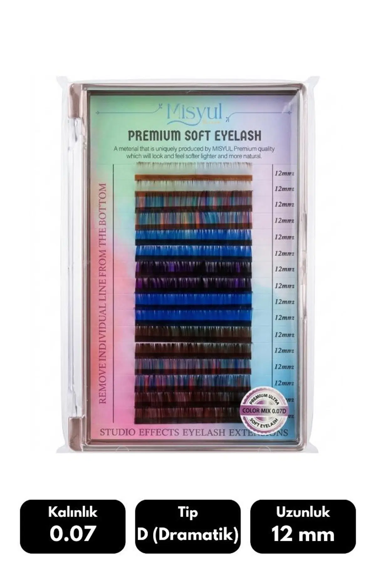Misyul 0.07D Dramatik Kıvrım Renkli Mix Soft Eyelash Doğal İpek Kirpik 8-15 mm 16'lı