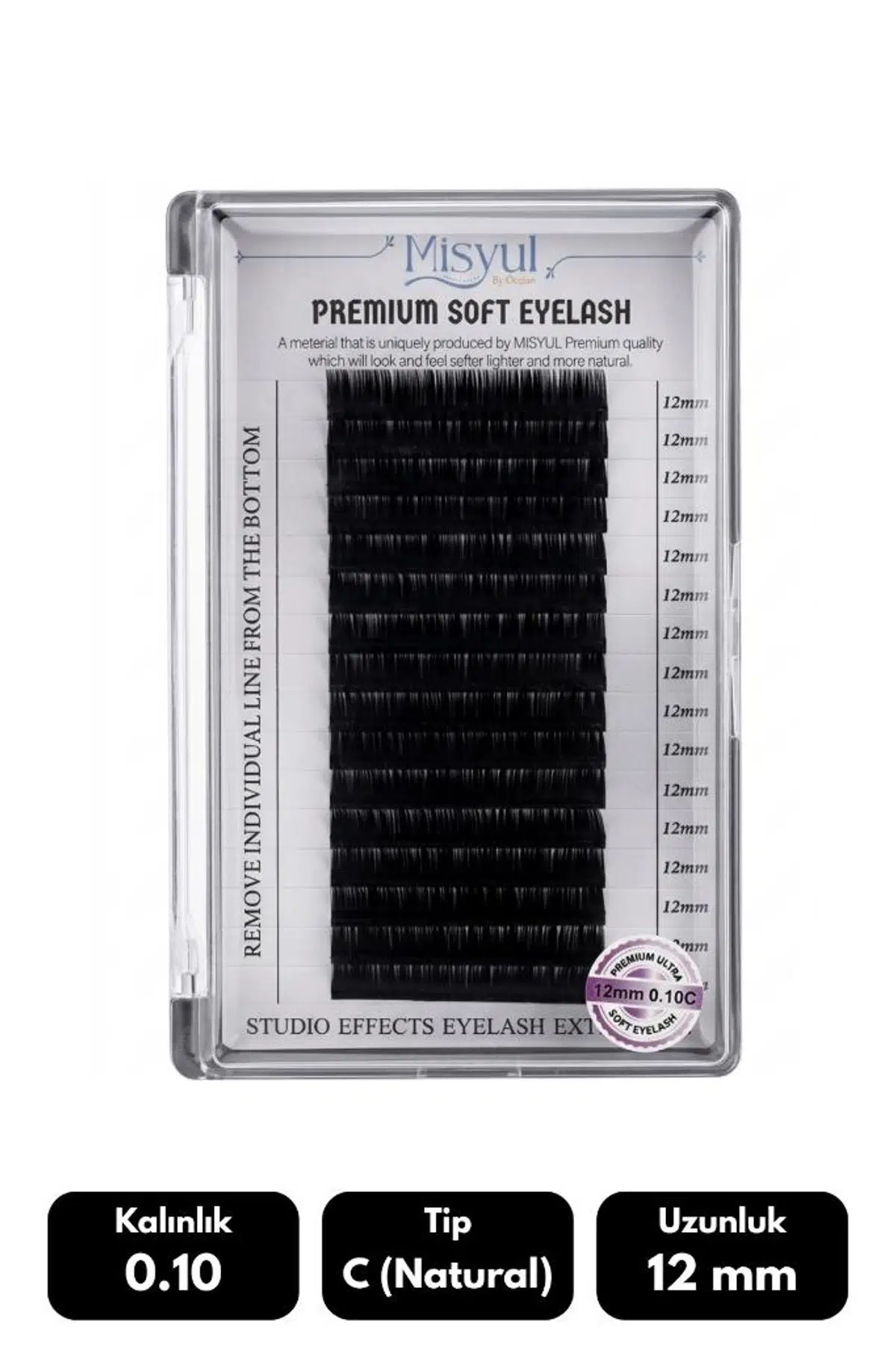 Misyul 0.10C Natural Kıvrım 12 mm Soft Eyelash Doğal İpek Kirpik 16'lı