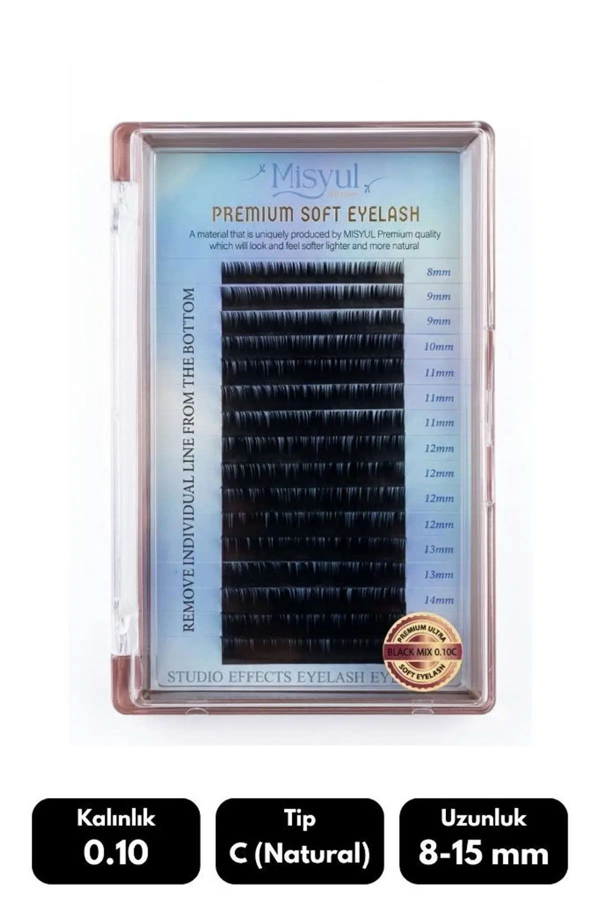 Misyul 0.10C Natural Kıvrım Mix Soft Eyelash Doğal İpek Kirpik 8-15 mm 16'lı
