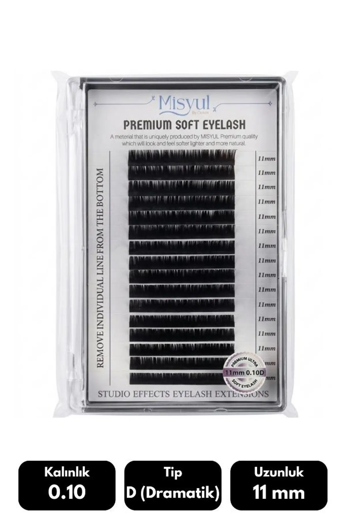 Misyul 0.10D Dramatik Kıvrım 11 mm Soft Eyelash Doğal İpek Kirpik 16'lı