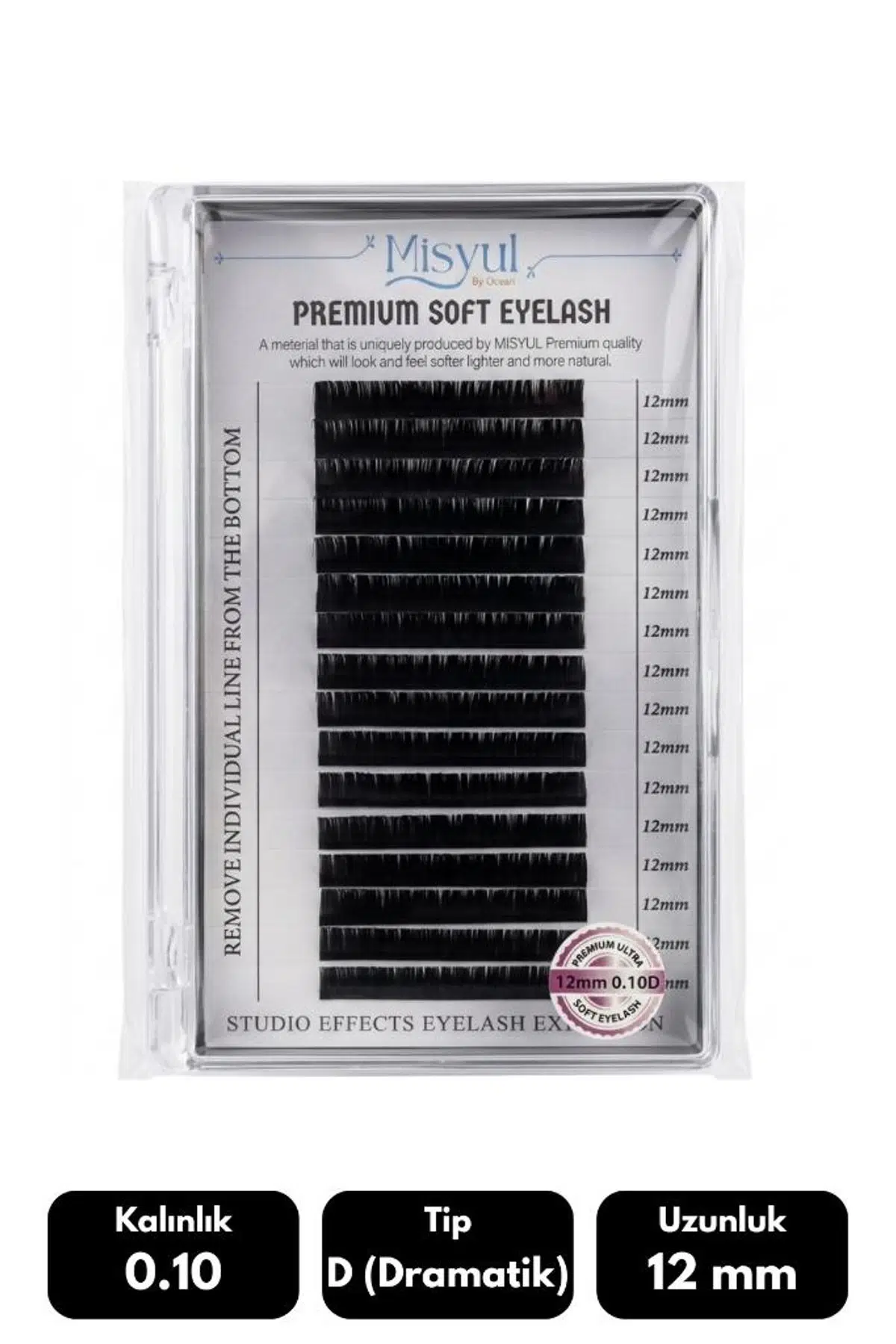 Misyul 0.10D Dramatik Kıvrım 12 mm Soft Eyelash Doğal İpek Kirpik 16'lı