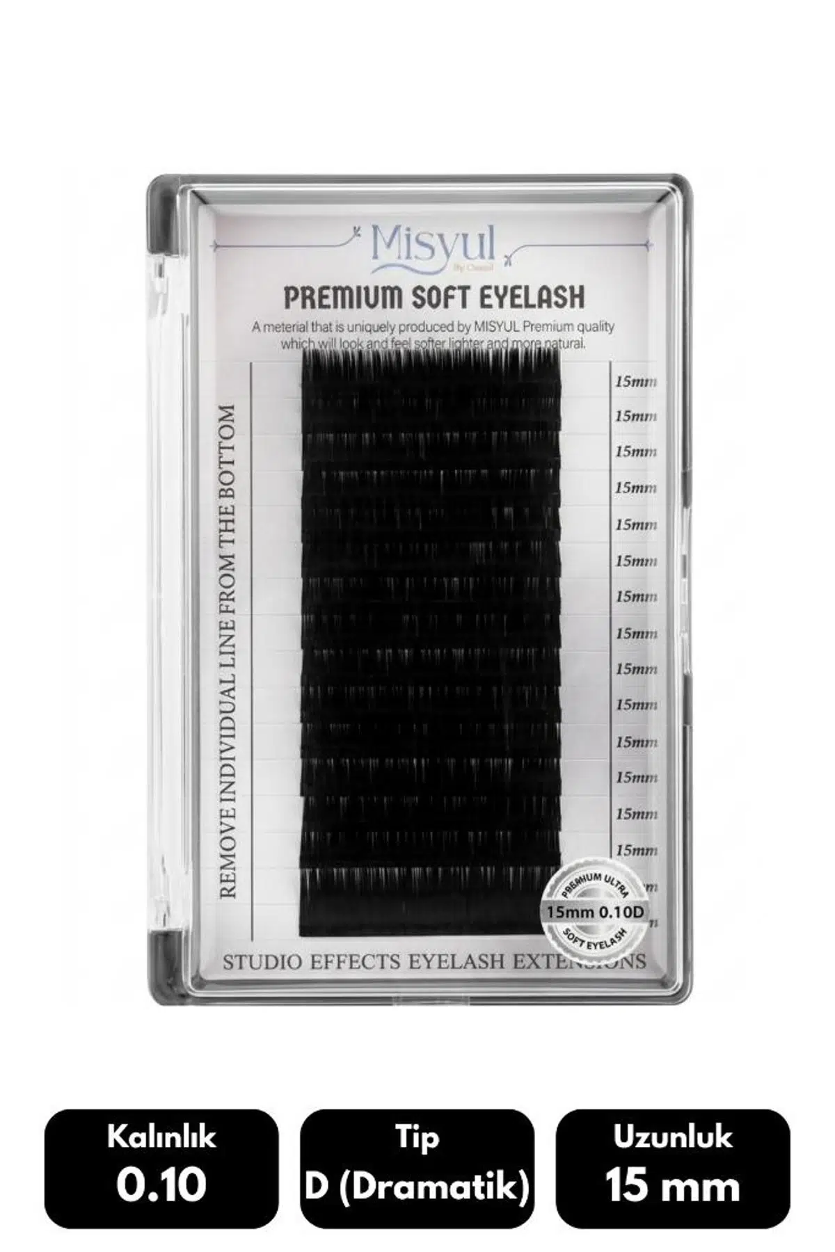 Misyul 0.10D Dramatik Kıvrım 15 mm Soft Eyelash Doğal İpek Kirpik 16'lı