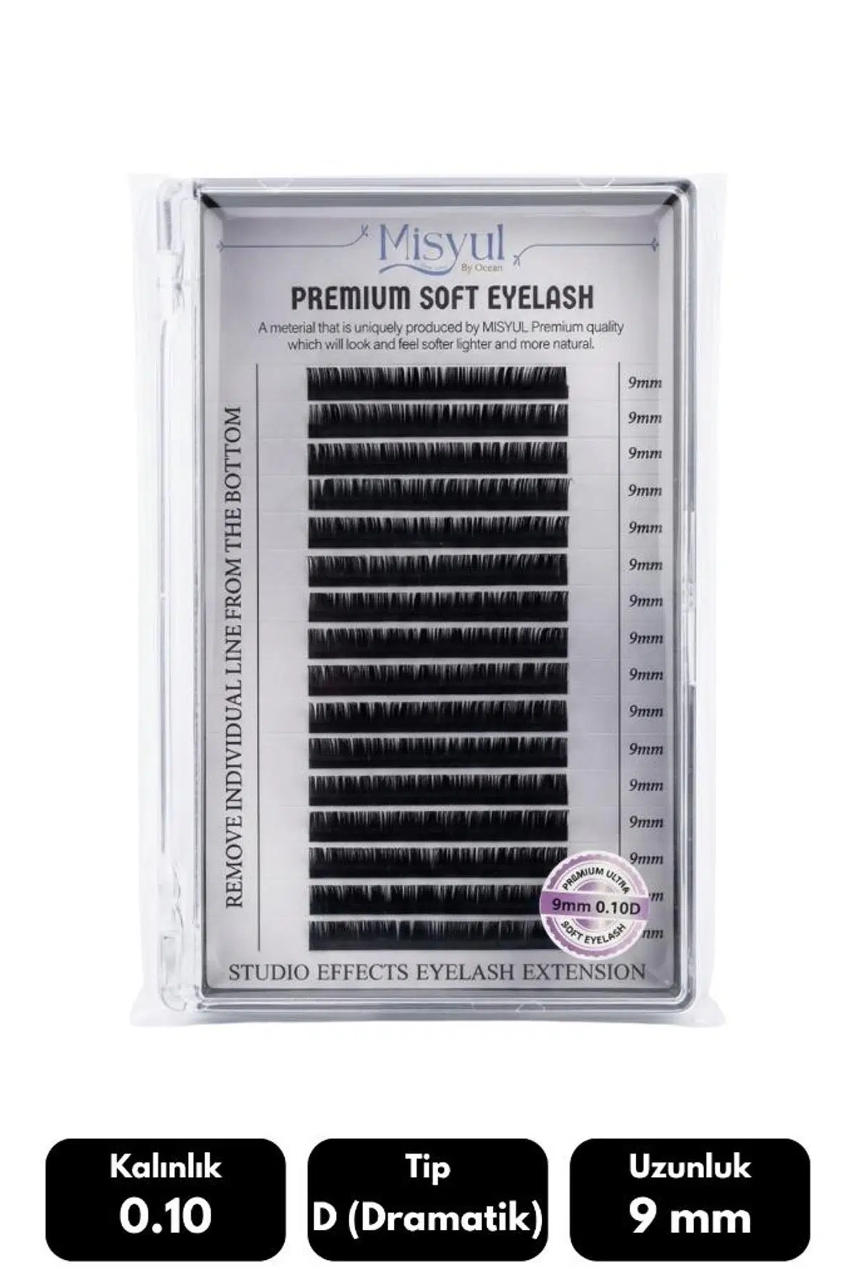 Misyul 0.10D Dramatik Kıvrım 9 mm Soft Eyelash Doğal İpek Kirpik 16'lı