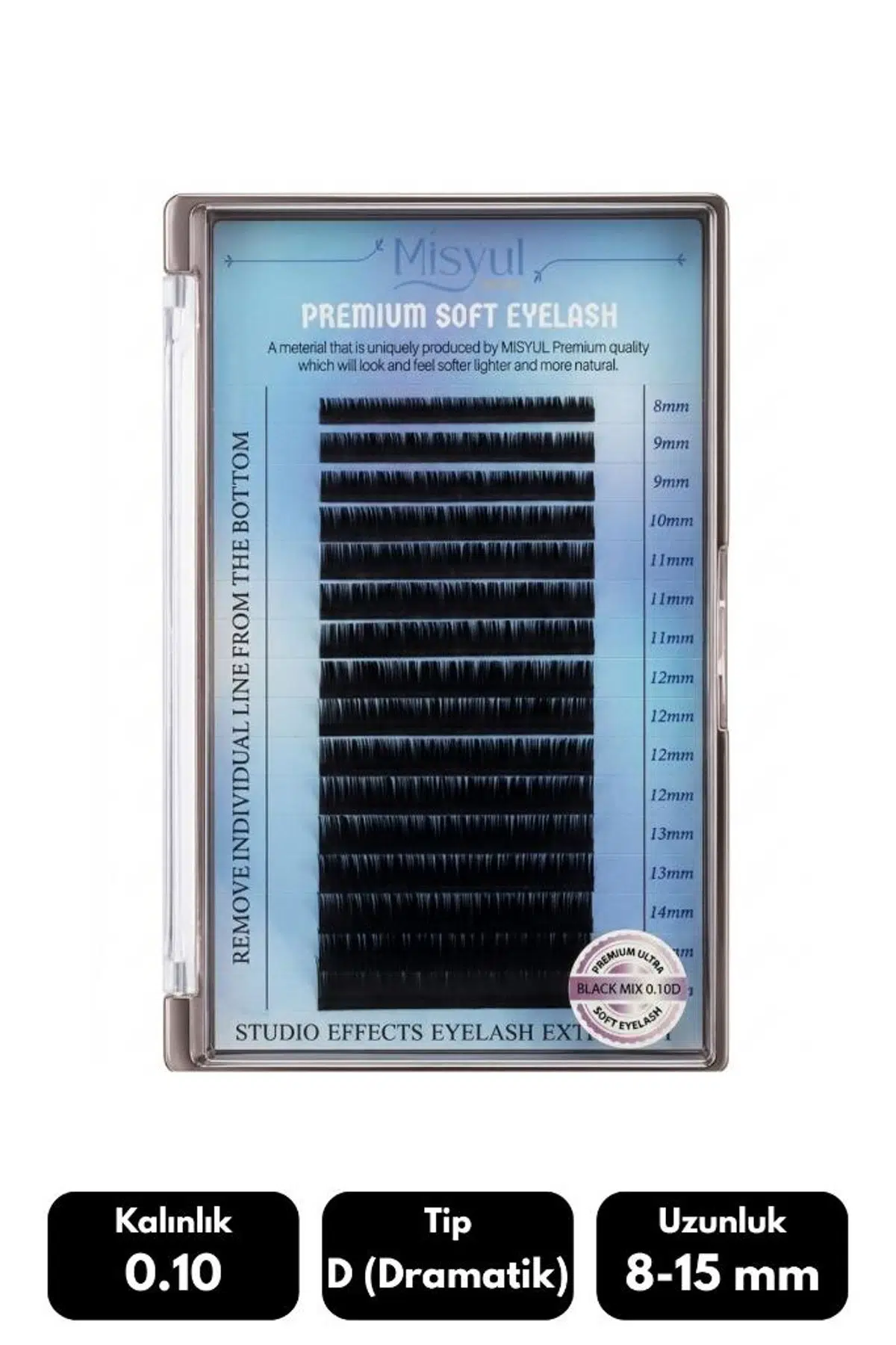 Misyul 0.10D Dramatik Kıvrım Mix Soft Eyelash Doğal İpek Kirpik 8-15 mm 16'lı