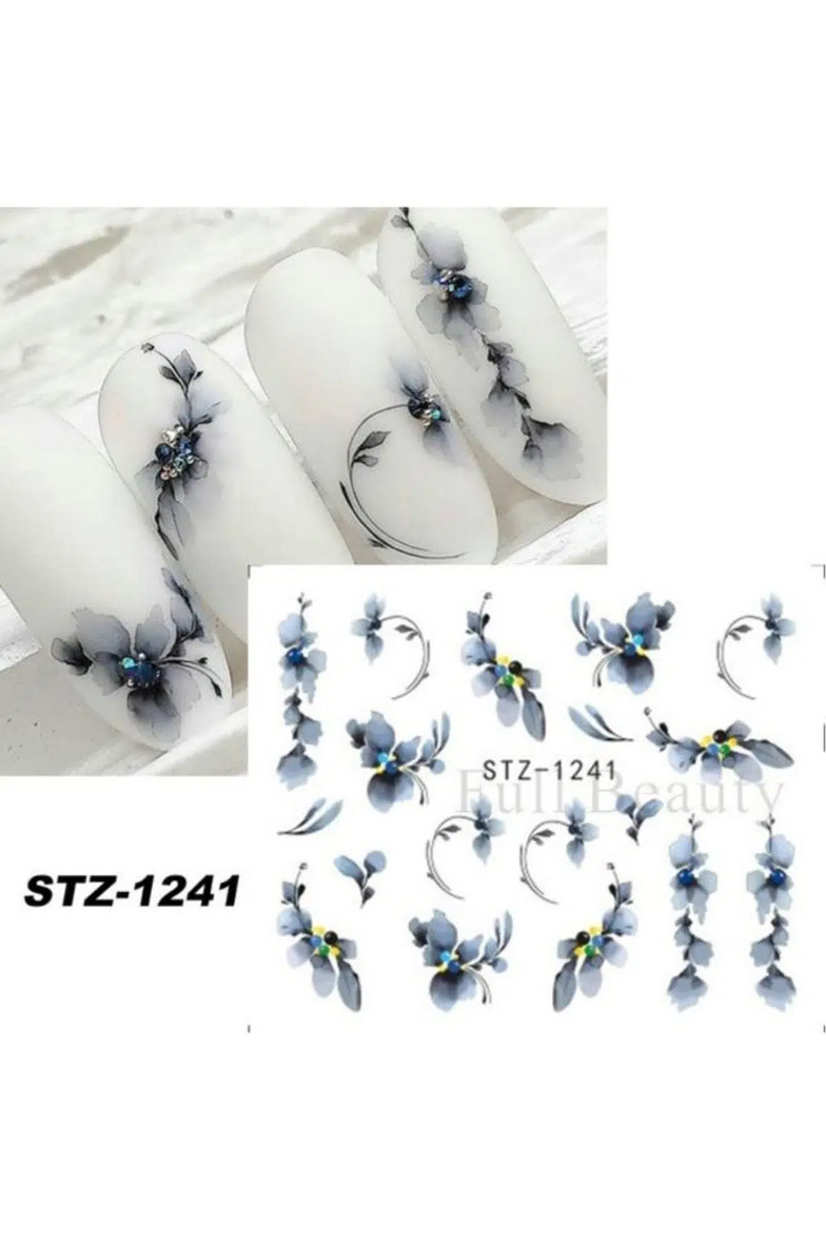 Misyul 5D Tırnak Sticker Yapışkanı Mavi Çiçekli MIS-3512