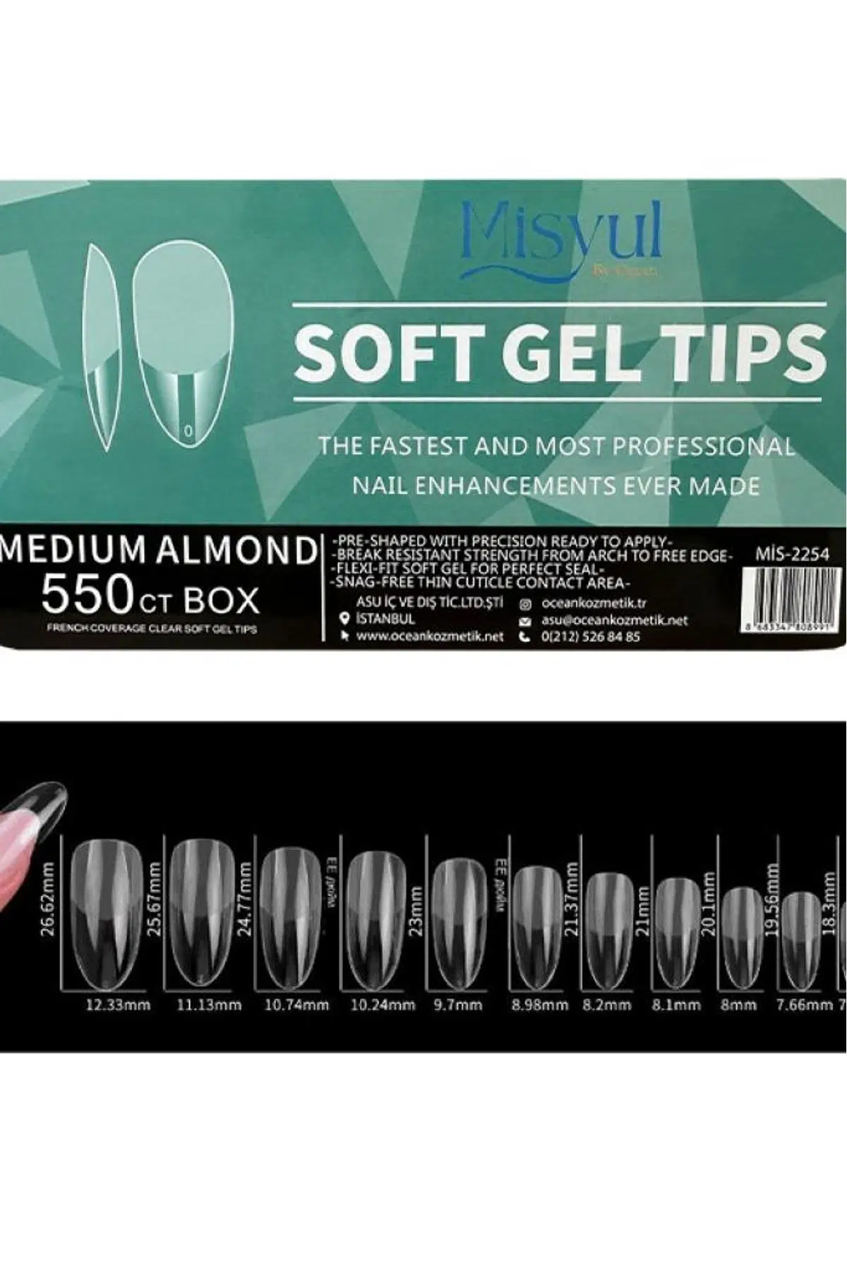 Misyul Jel Tırnak Medium Almond 550'li Paket Soft Jel Tips MIS-2254