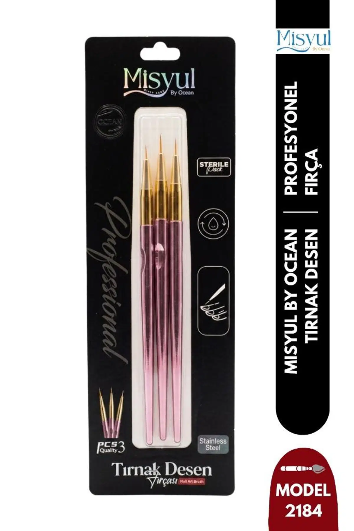Misyul Tırnak Desen Fırçası 3'lü Pembe MIS-2184