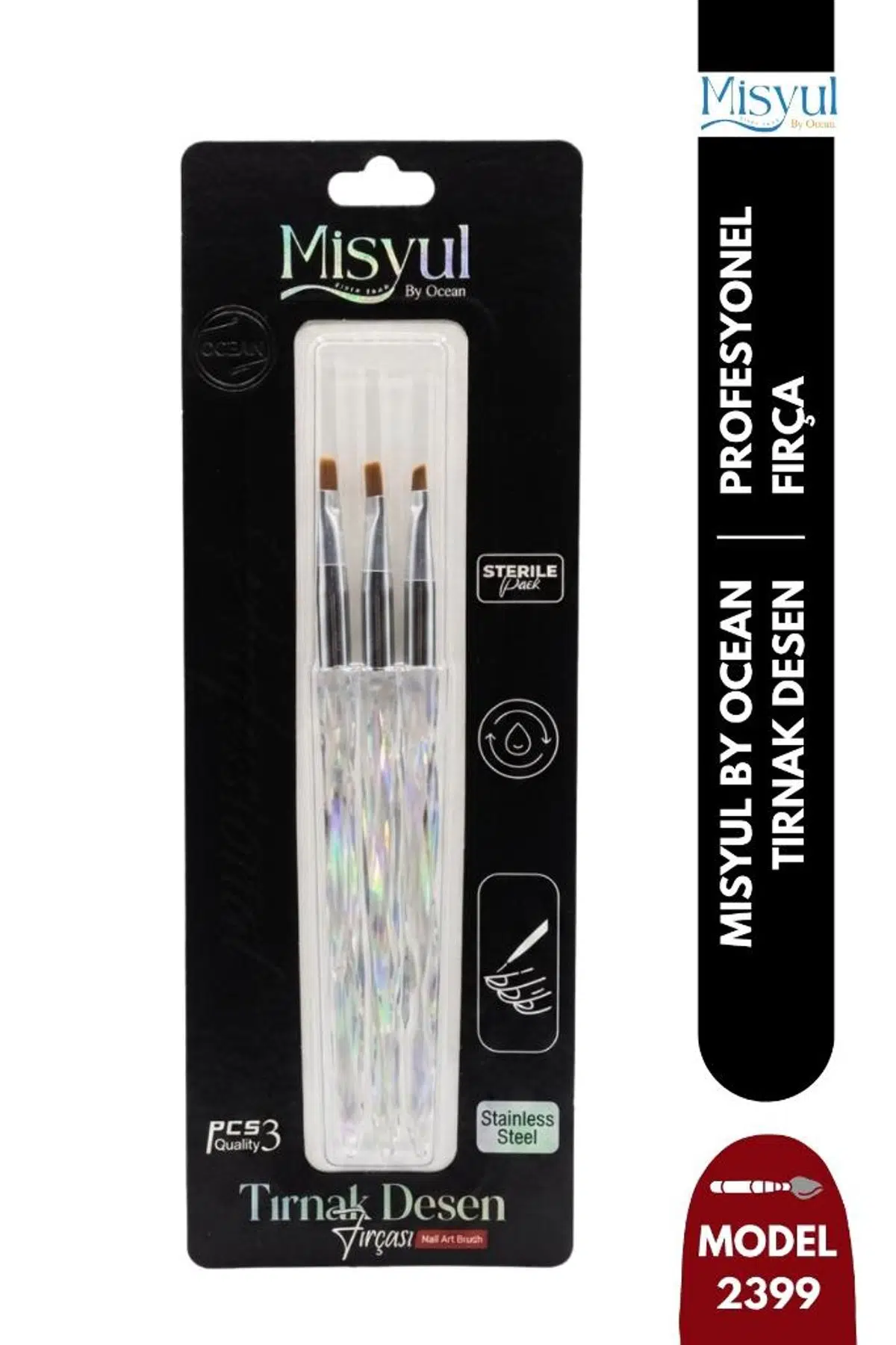 Misyul Tırnak Desen Fırçası 3'lü Şeffaf Tasarım MIS-2399