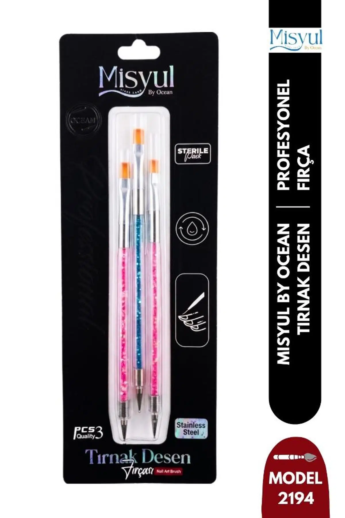 Misyul Tırnak Desen Fırçası 3'lü Simli Karışık Renk MIS-2194