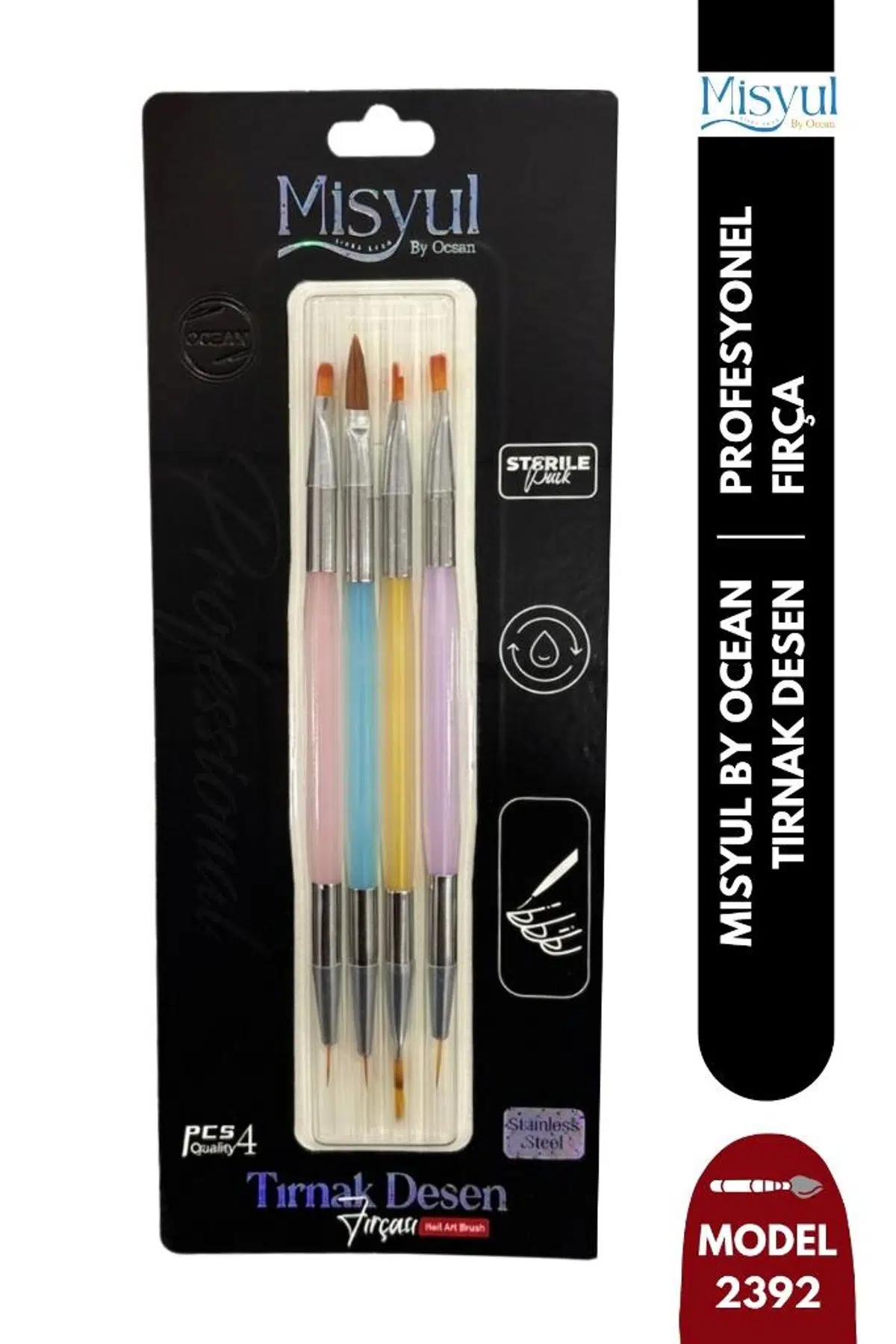 Misyul Tırnak Desen Fırçası 4'lü Çift Taraflı Renkli MIS-2392