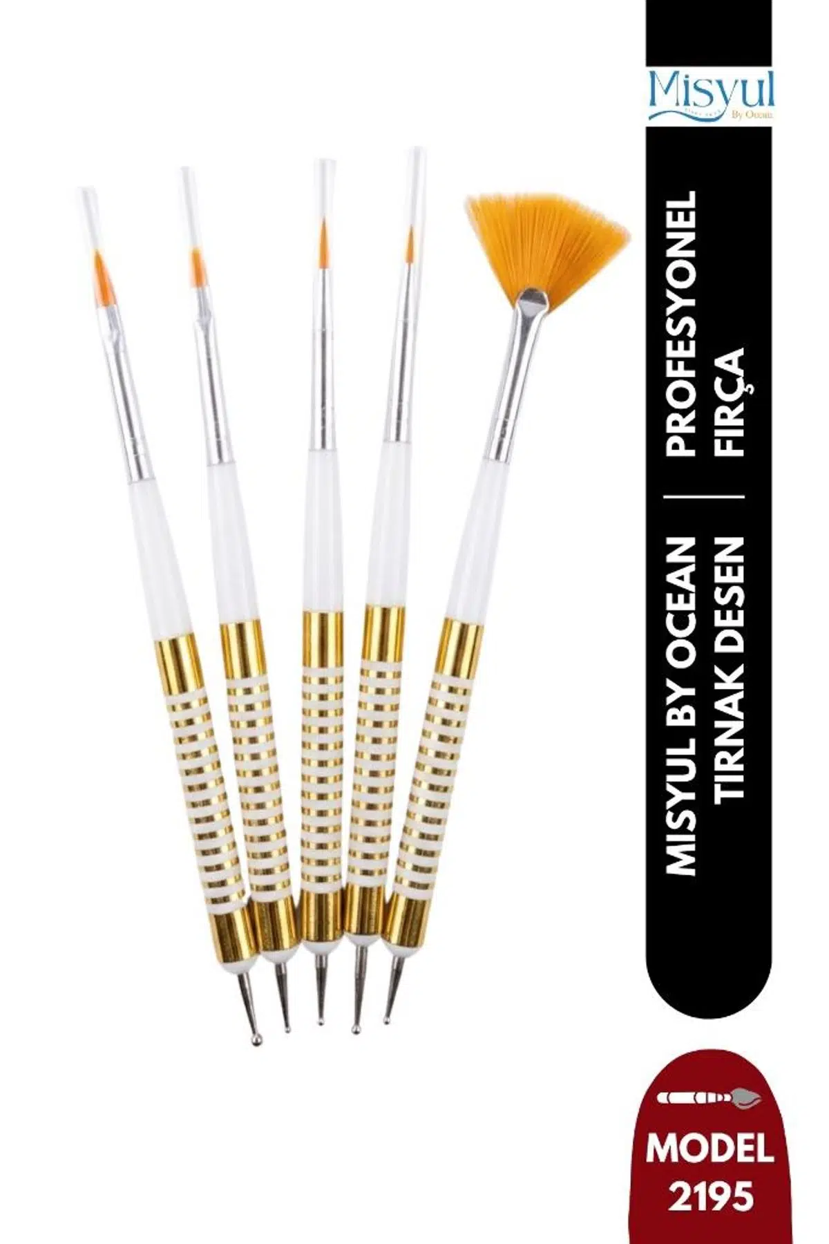 Misyul Tırnak Desen Fırçası 5'li Beyaz Altın Şeritli MIS-2195