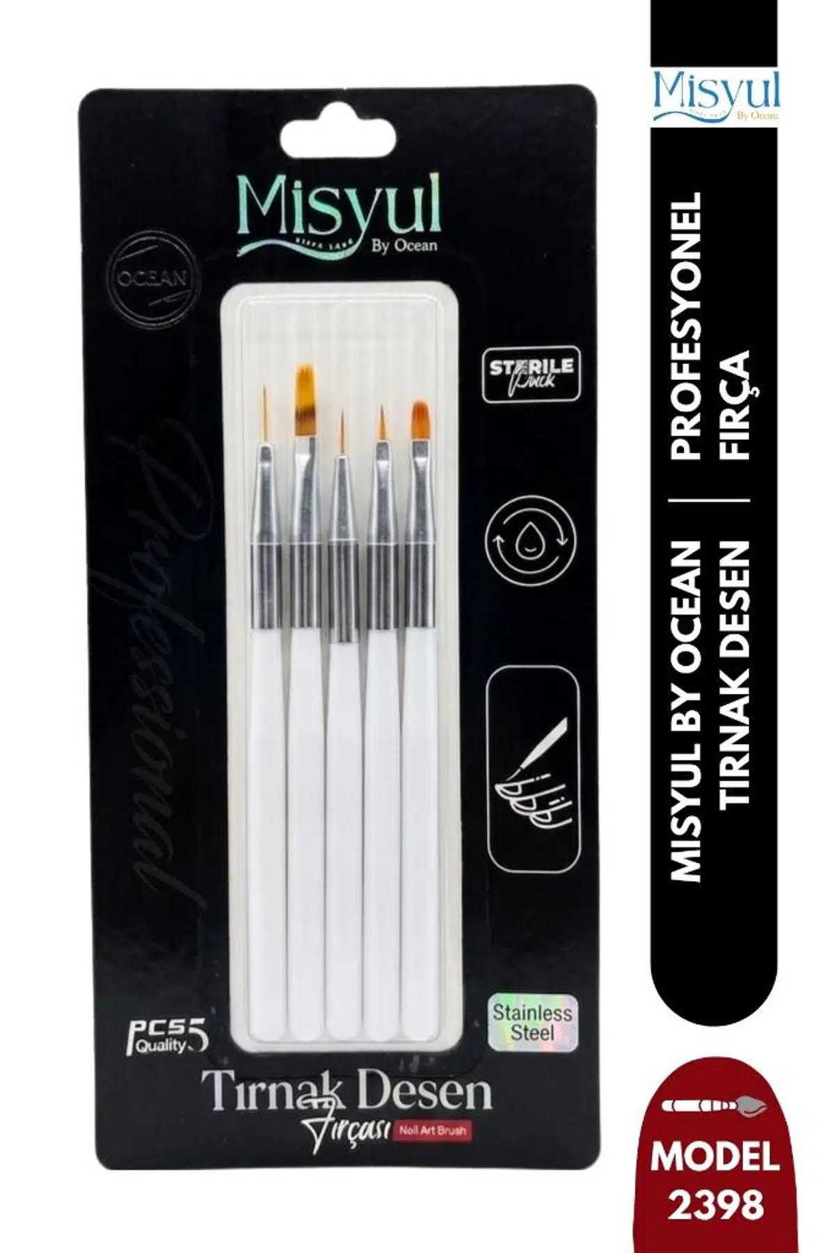 Misyul Tırnak Desen Fırçası 5'li Beyaz Renk MIS-2398
