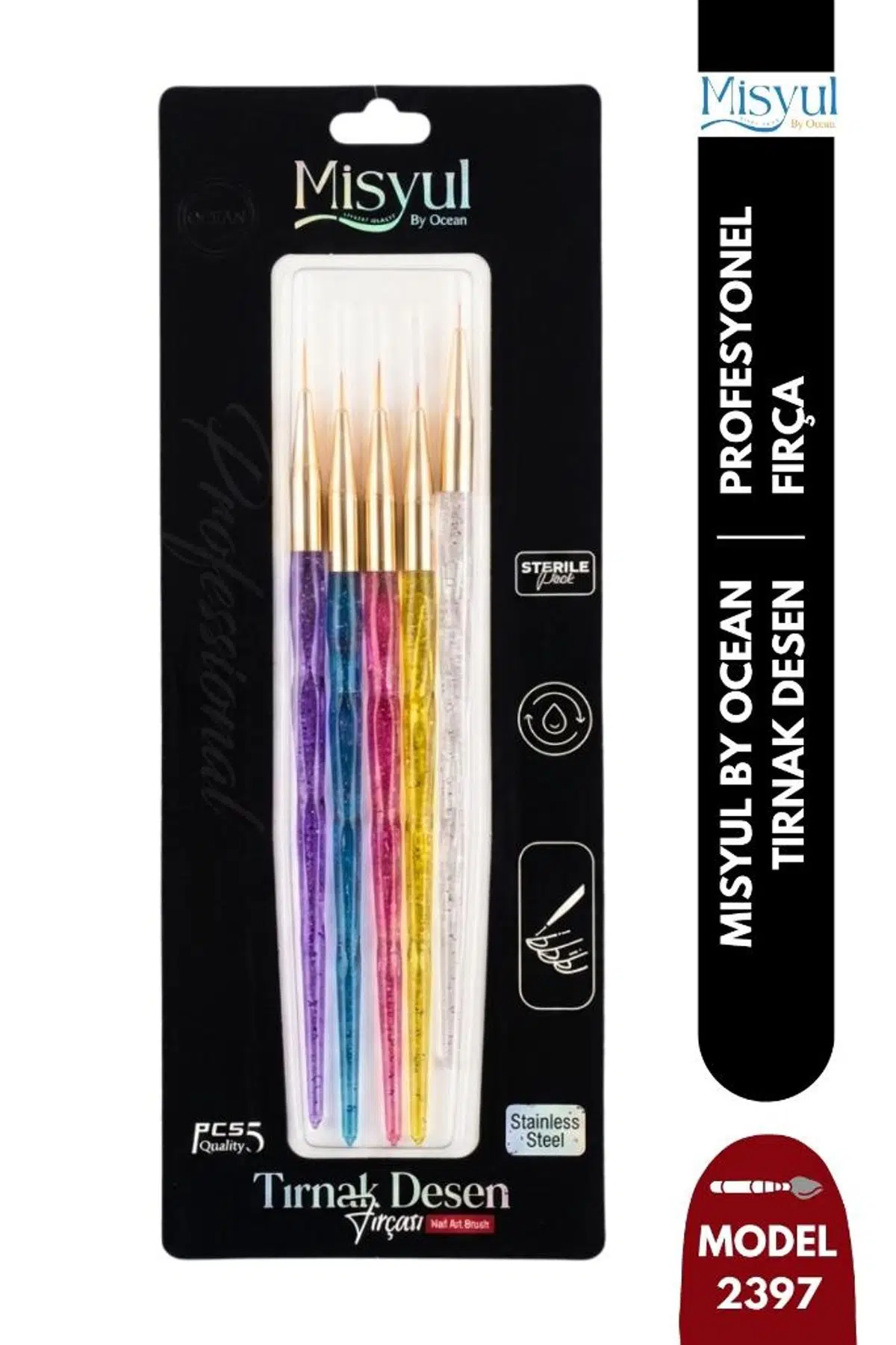 Misyul Tırnak Desen Fırçası 5'li Karışık Renk MIS-2397