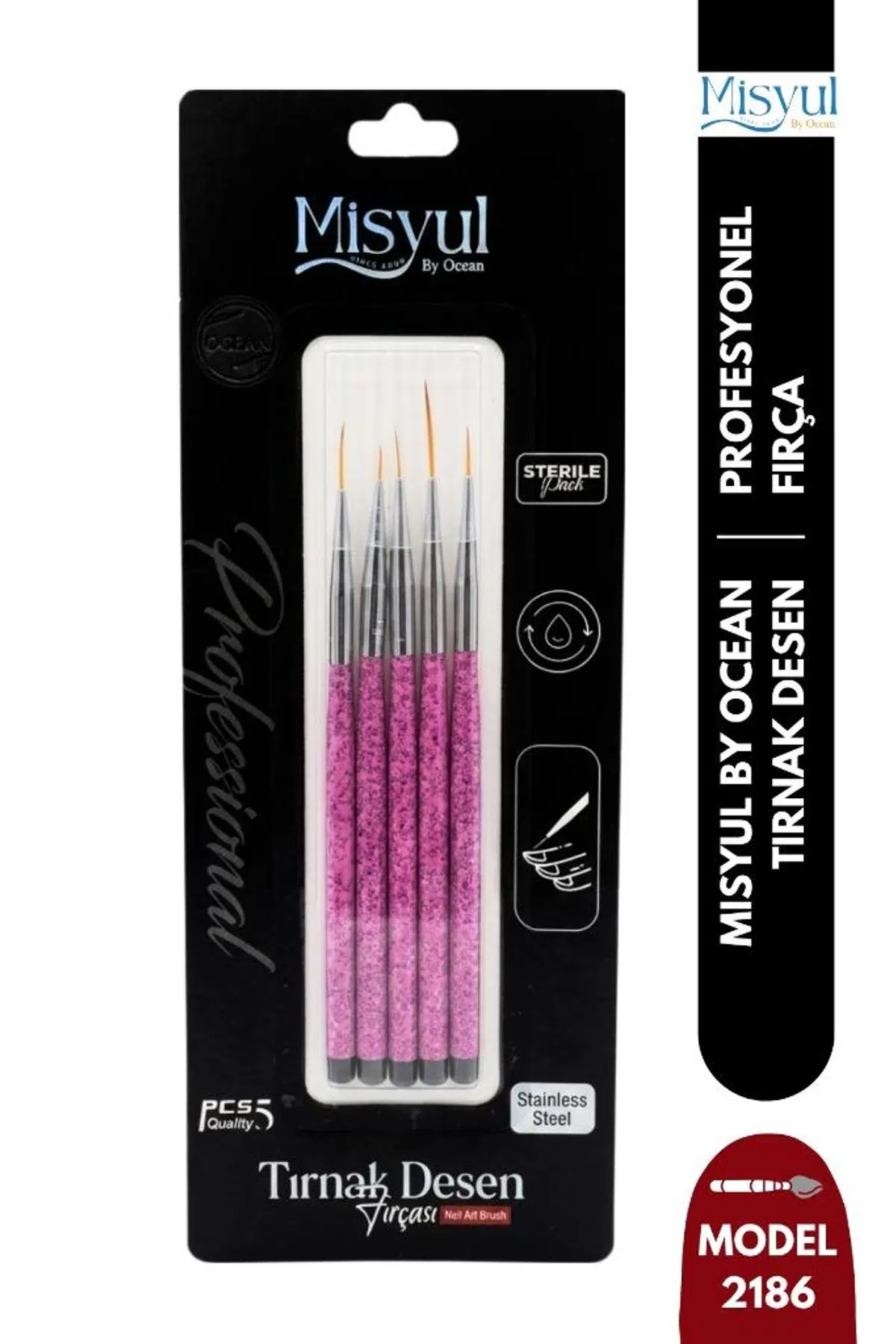 Misyul Tırnak Desen Fırçası 5'li Pembe MIS-2186
