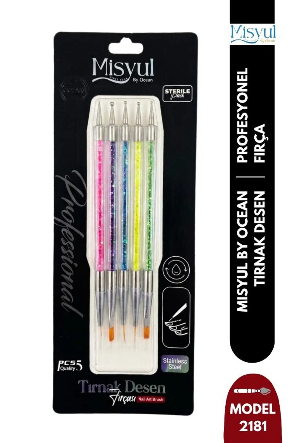 Misyul Tırnak Desen Fırçası 5'li Simli Karışık Renk MIS-2181