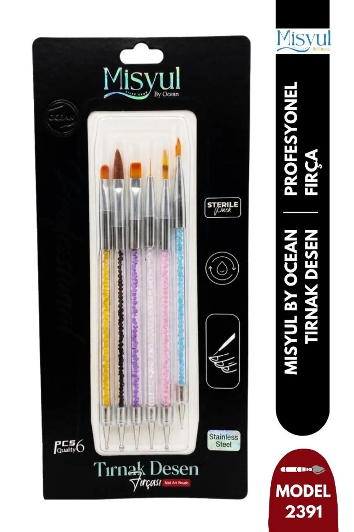 Misyul Tırnak Desen Fırçası 6'lı Boncuklu Karışık Renk MIS-2391
