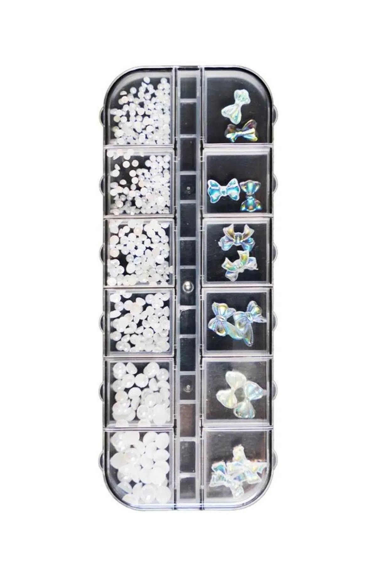 Misyul Tırnak Süsleme Taşı Beyaz Boncuklu-Fiyonklu MIS-3502