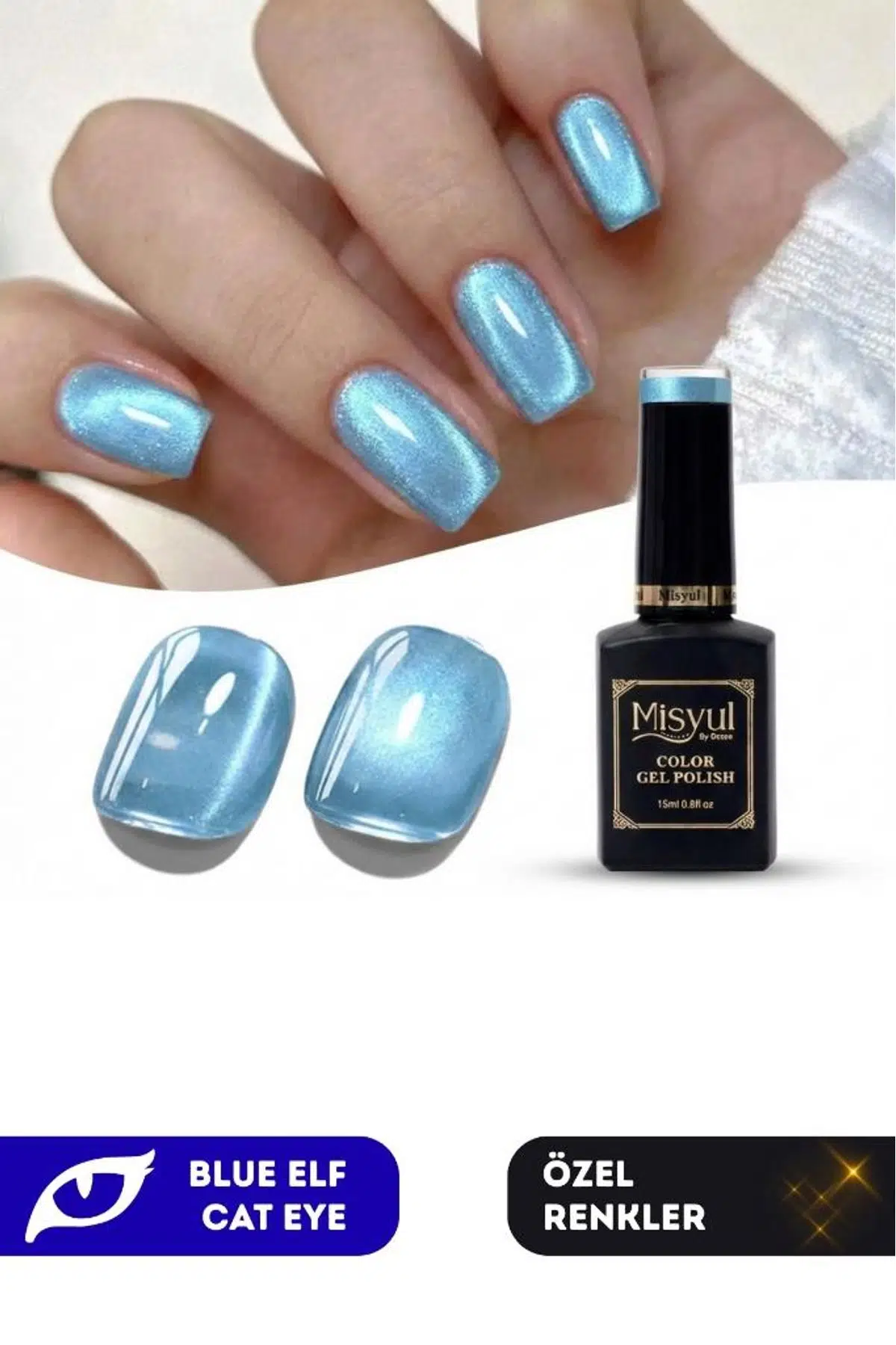 Misyul UV Led Kalıcı Oje Nail Art 15 ml Blue Elf Cat Eye Ec01