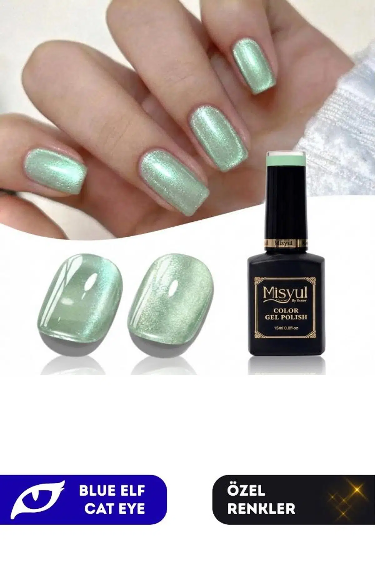Misyul UV Led Kalıcı Oje Nail Art 15 ml Blue Elf Cat Eye Ec02
