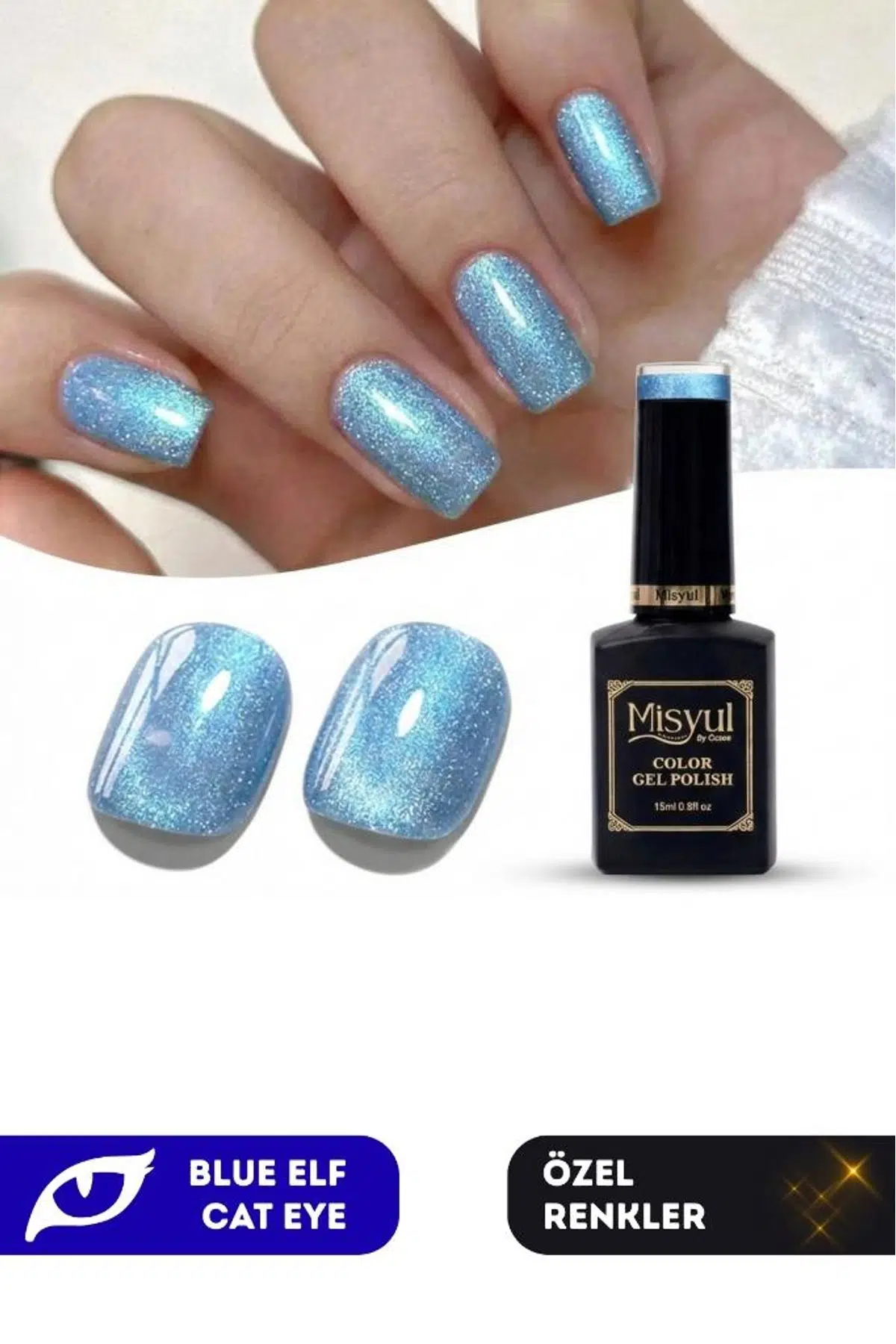 Misyul UV Led Kalıcı Oje Nail Art 15 ml Blue Elf Cat Eye Ec03