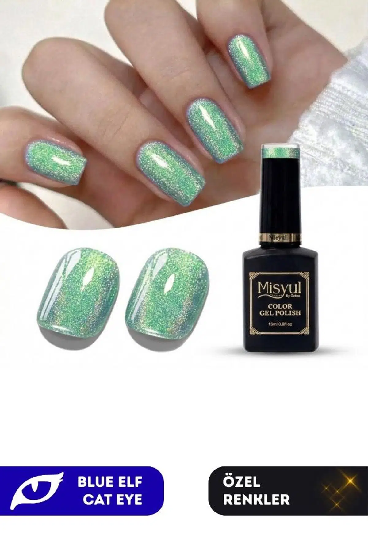 Misyul UV Led Kalıcı Oje Nail Art 15 ml Blue Elf Cat Eye Ec06