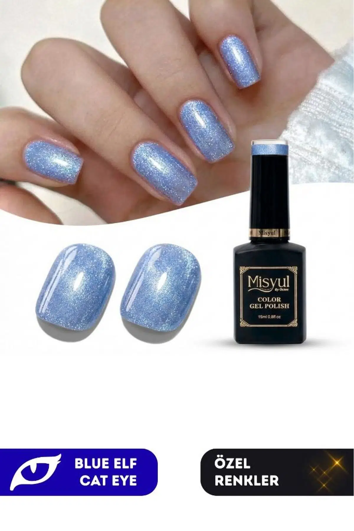Misyul UV Led Kalıcı Oje Nail Art 15 ml Blue Elf Cat Eye Ec08