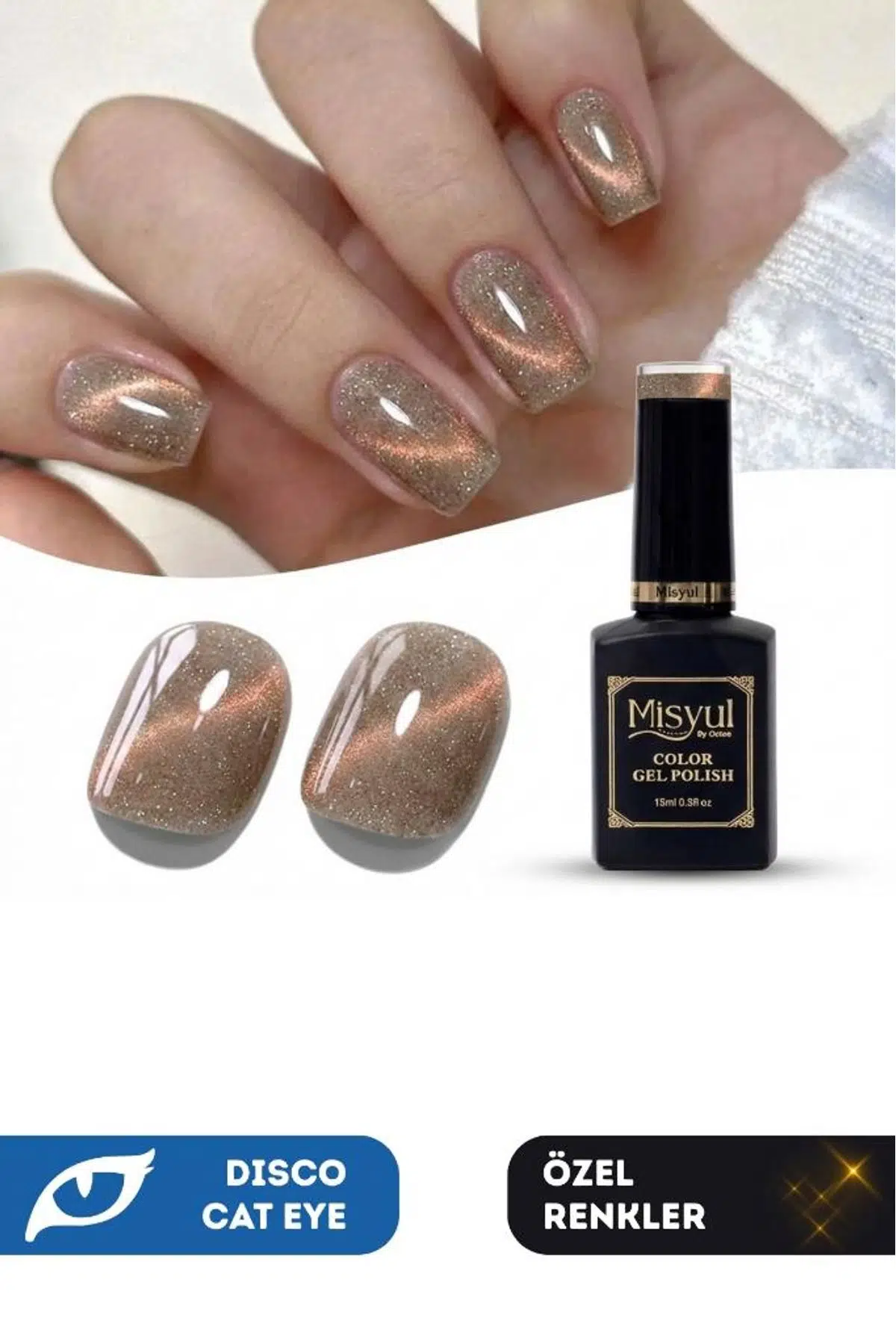 Misyul UV Led Kalıcı Oje Nail Art 15 ml Dynamic Disco Cat Eye Dc03