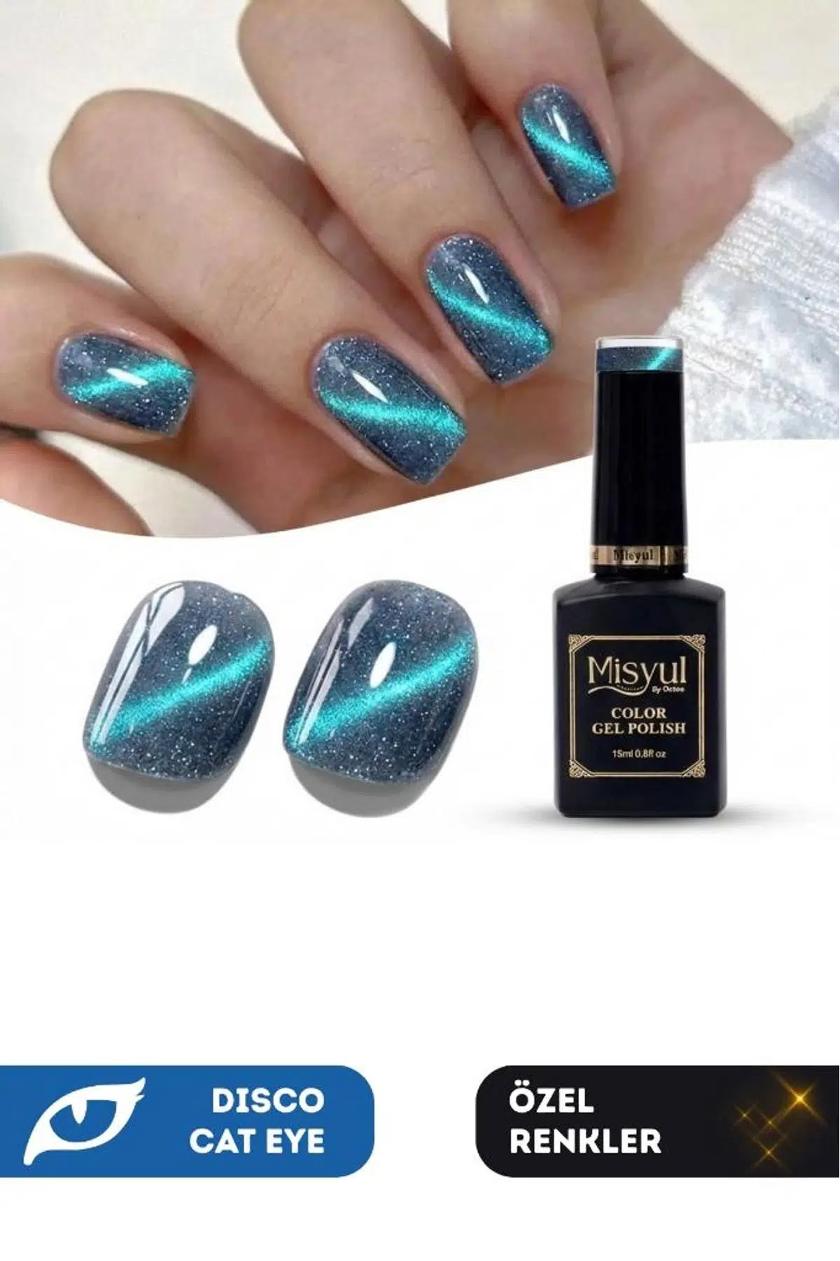 Misyul UV Led Kalıcı Oje Nail Art 15 ml Dynamic Disco Cat Eye Dc06