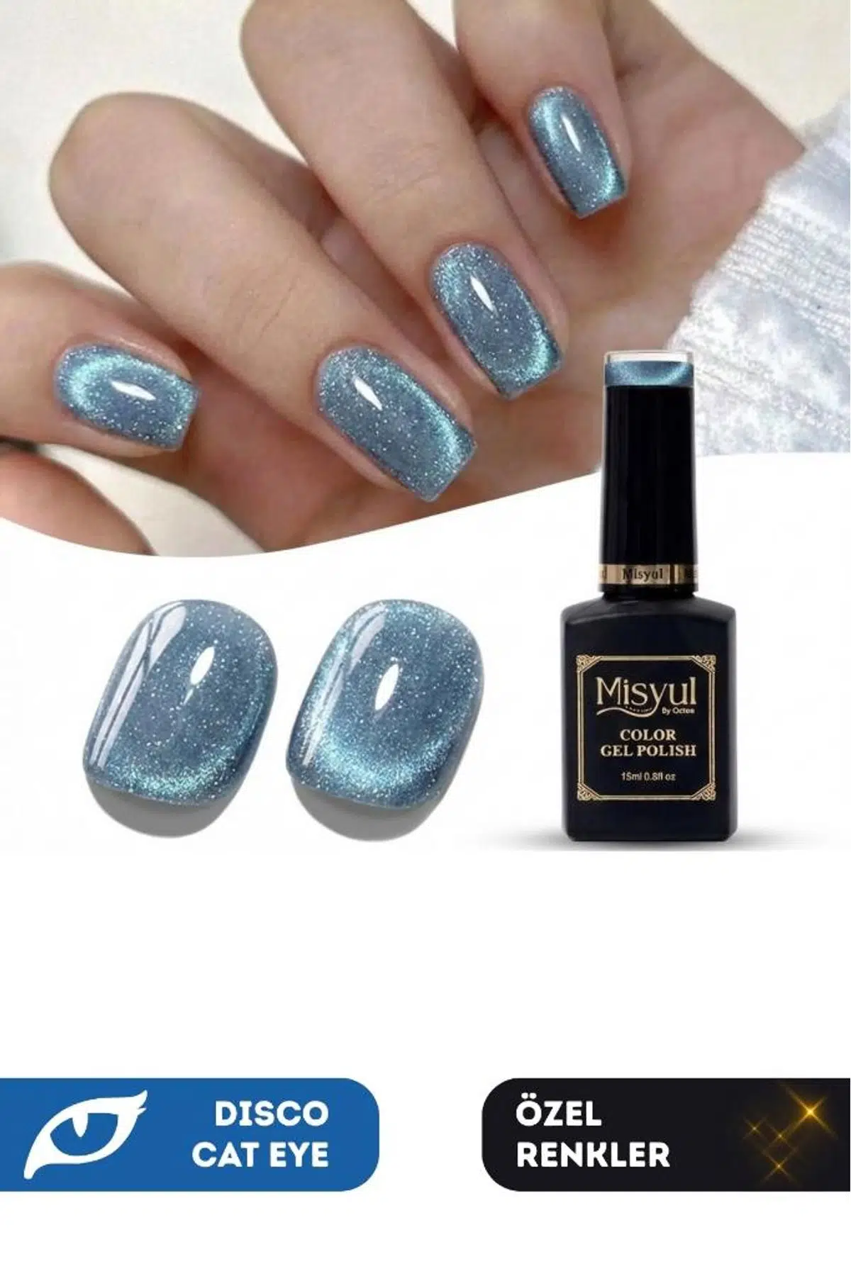 Misyul UV Led Kalıcı Oje Nail Art 15 ml Dynamic Disco Cat Eye Dc08